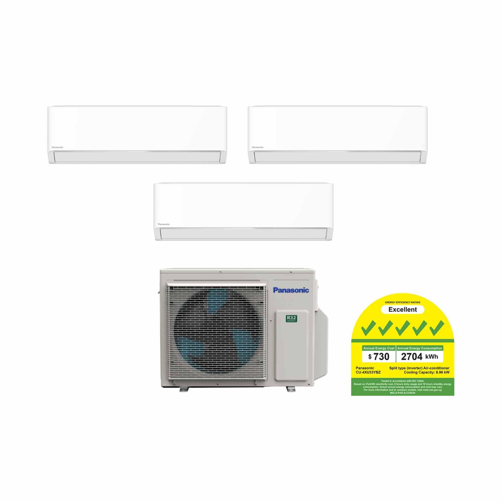 PANASONIC Panasonic Bkz System 3 33k Cu (9000 X2, 12000btu X1) CU-4XU33YBZ + CS-XU9BKZW X2 /CS-XU12BKZW