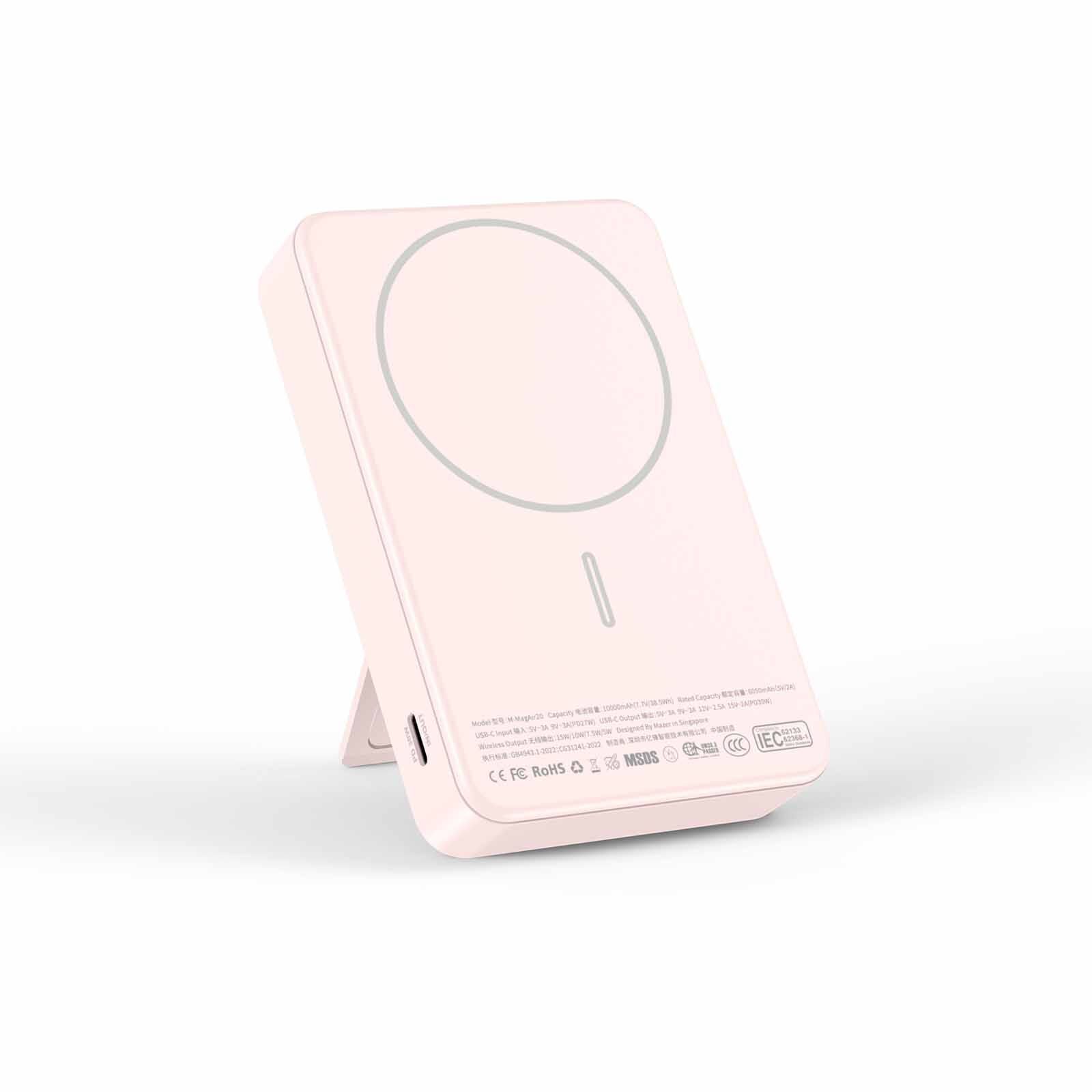MAZER Ccc Certified Magnetic 15w 10000mah/pd30w With Istand Power Bank-pink M-MAGAIR20-PK-image 1