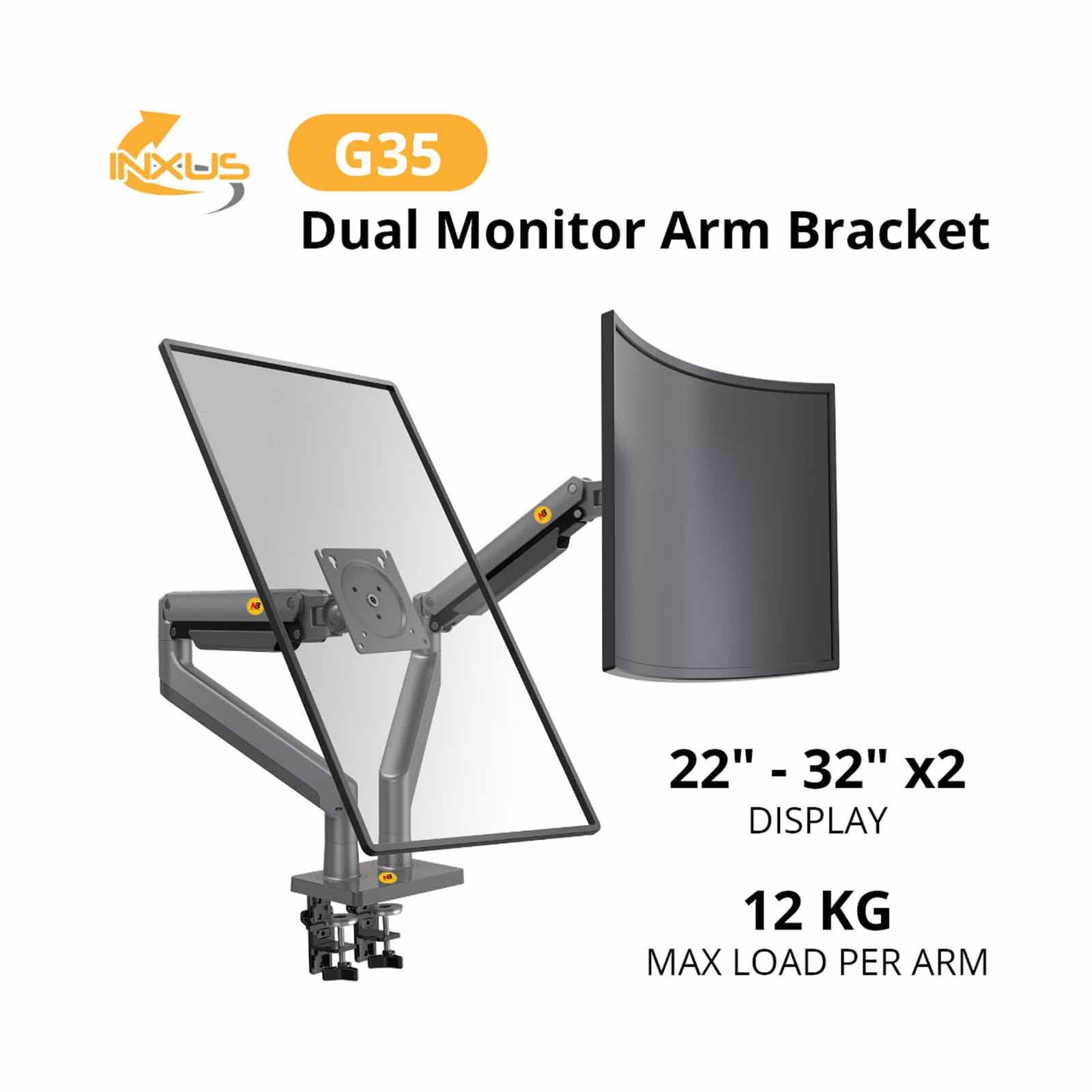 NORTHBAYOU Monitor Arm Fits 22-32in, Hold 2-12kg Vesa 75 X 75 / 100 X 100 (each Arm) G35 DUAL ARM MATTE CHARCOAL-image 1