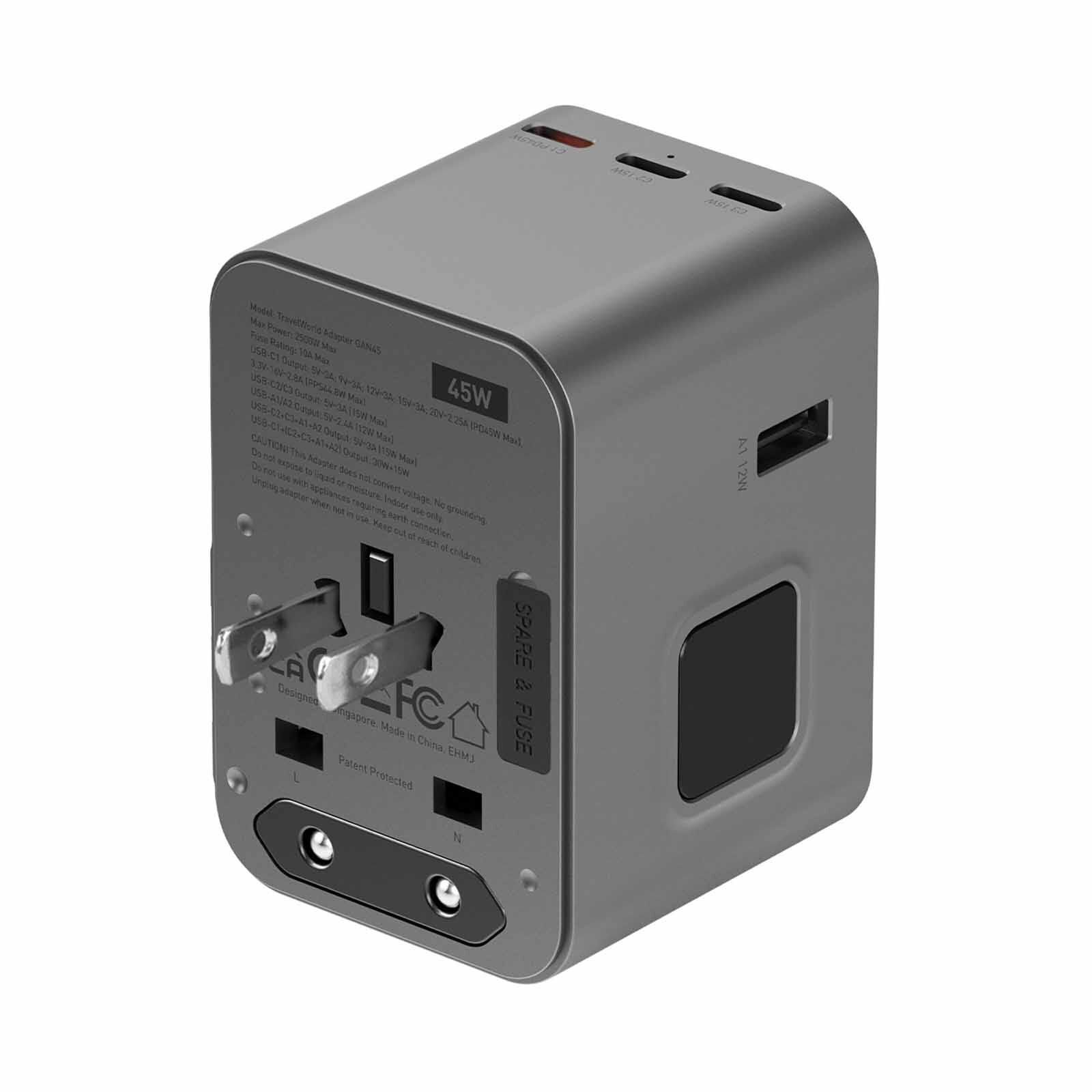 ENERGEA Travelworld Adapter Gan45, 3c2a 45w - Gunmetal TWA-GAN45-GUN-image 5