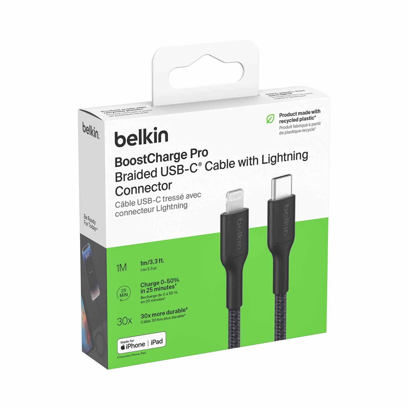 BELKIN Usb-c - Lightning Cable, Braided Pcr, 1m, Black CAA022FQ1MBK-image 3