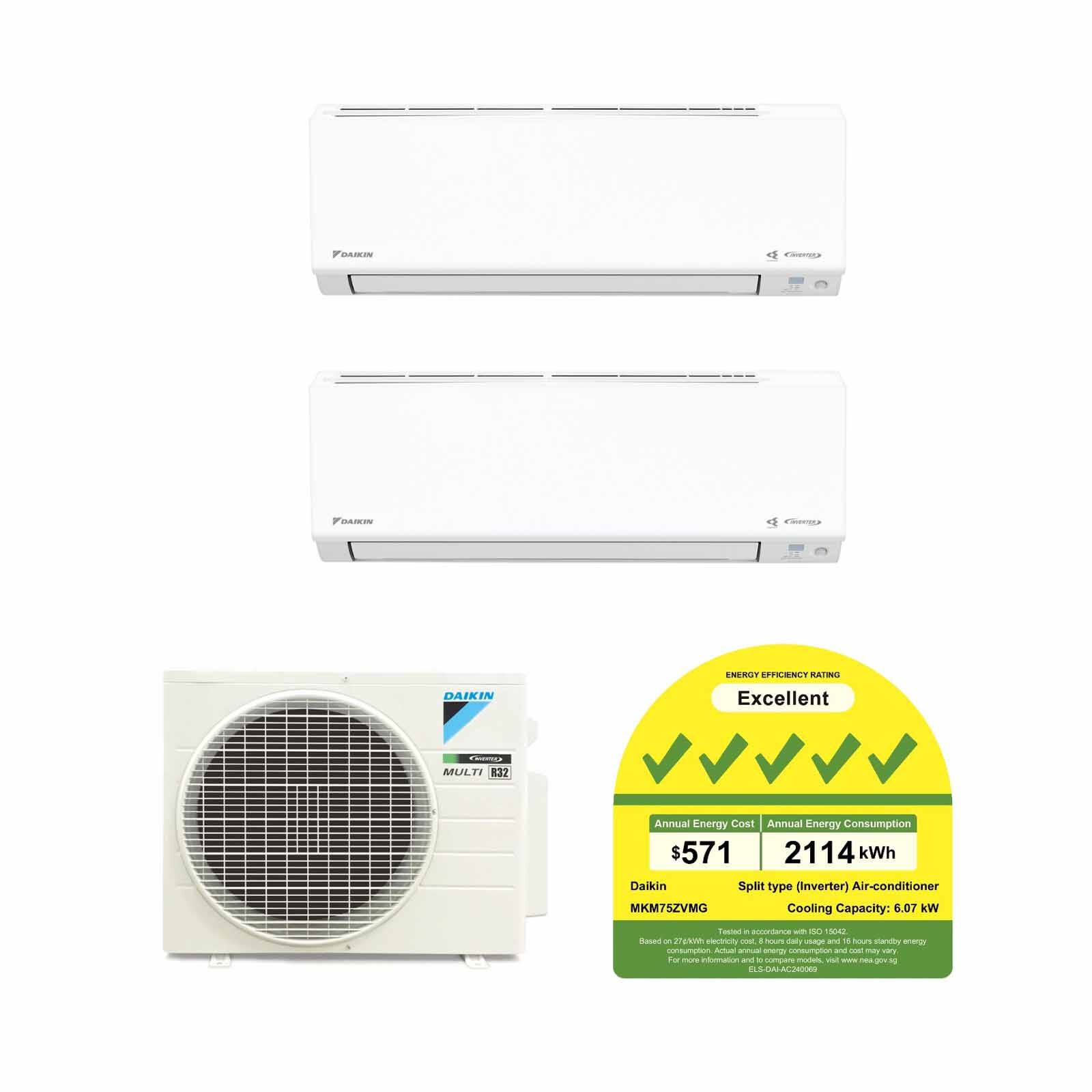 DAIKIN Daikin 7.5kwh Condenser Ismile Eco+ Series System 2 (9000btu X 1, 24000btu X 1) MKM75ZVMG+CTKM25ZVMG/CTKM71ZVMG-image null