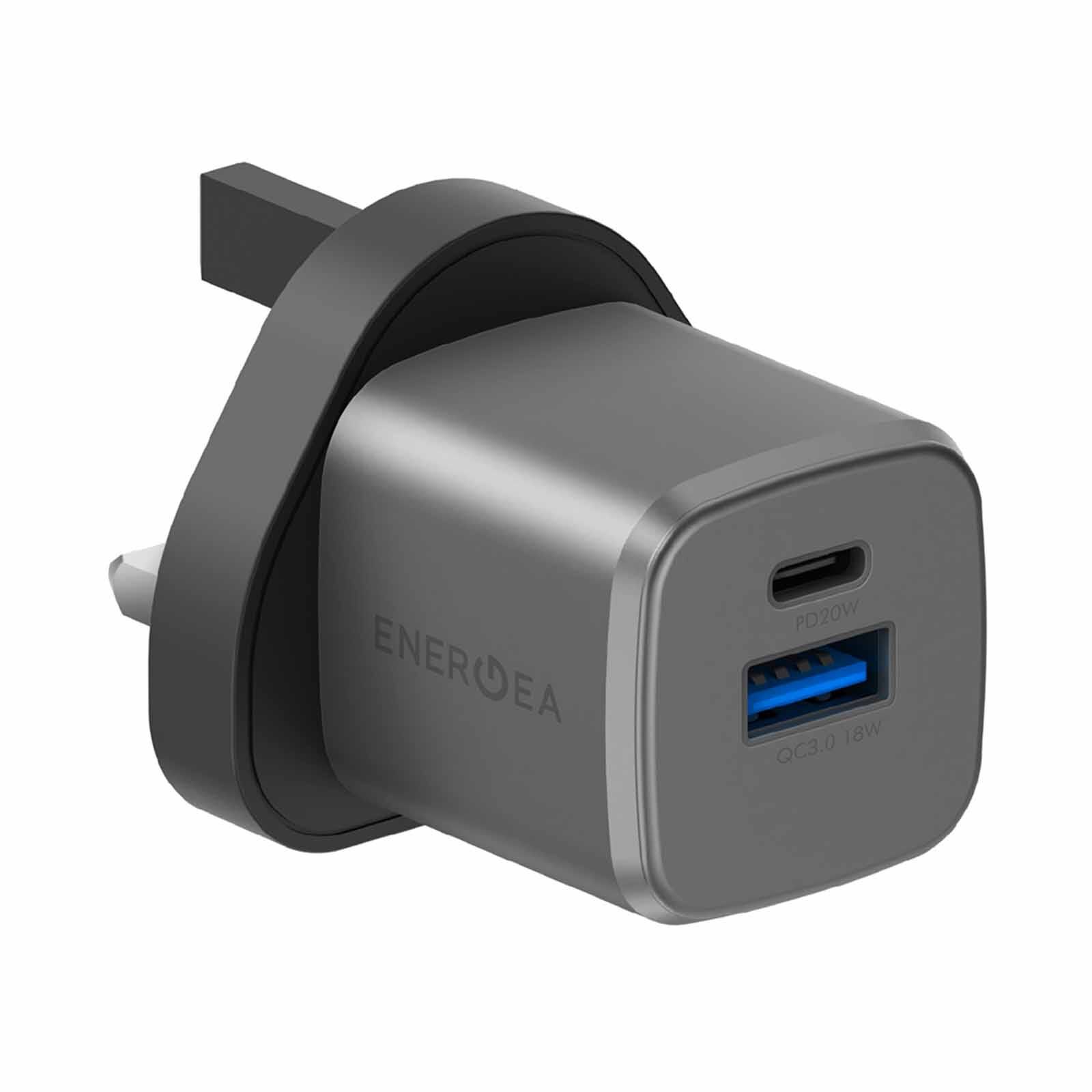 ENERGEA Ampcharge Gan20, 1c1a Pd/qc3.0 Wall Charger,20w (uk) - Gunmetal CHR-AC-GAN20UK-image 1