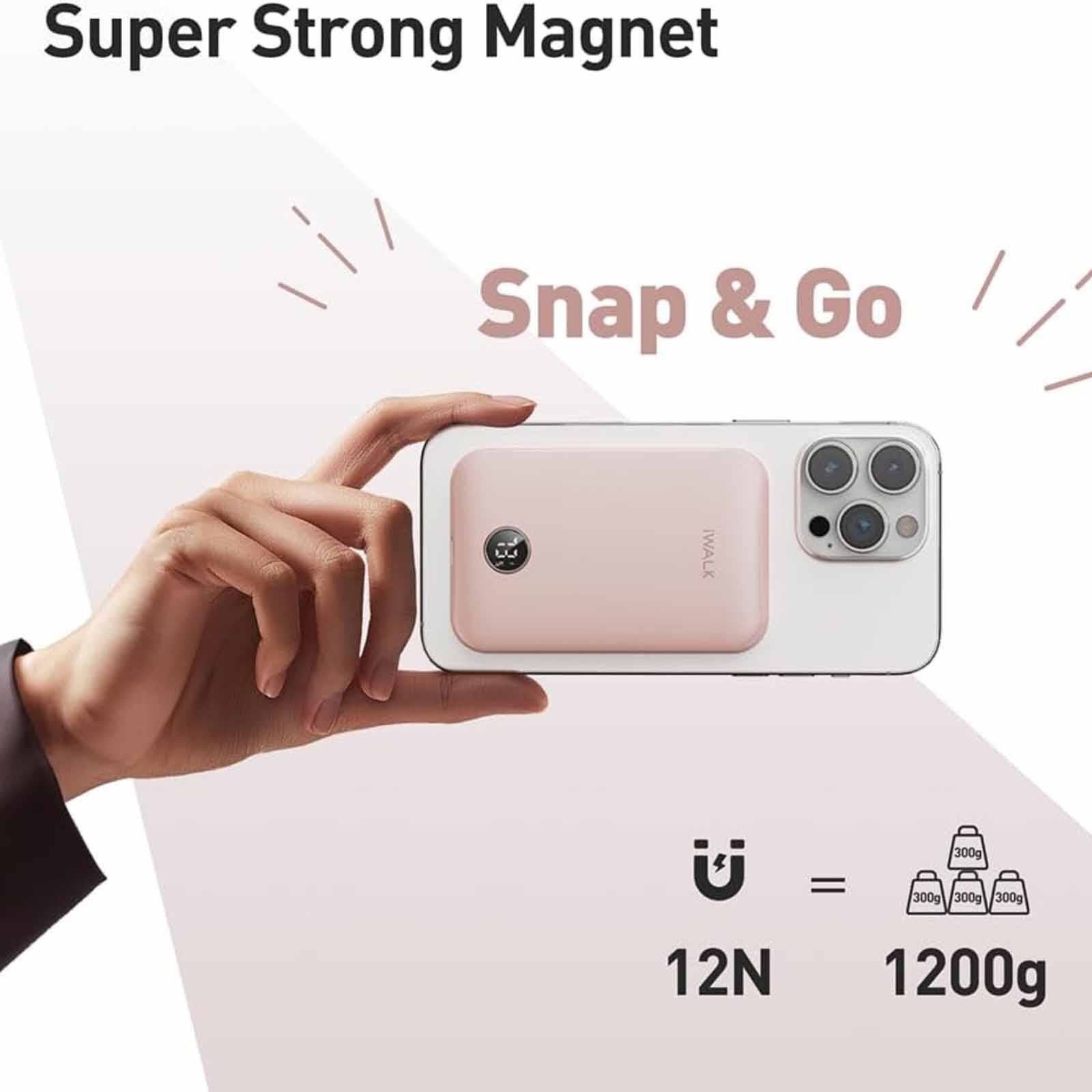 IWALK Powergrip Slim Magnetic Wireless Powerbank 5000mah For Iphone Pink MXB008-013A-image 5