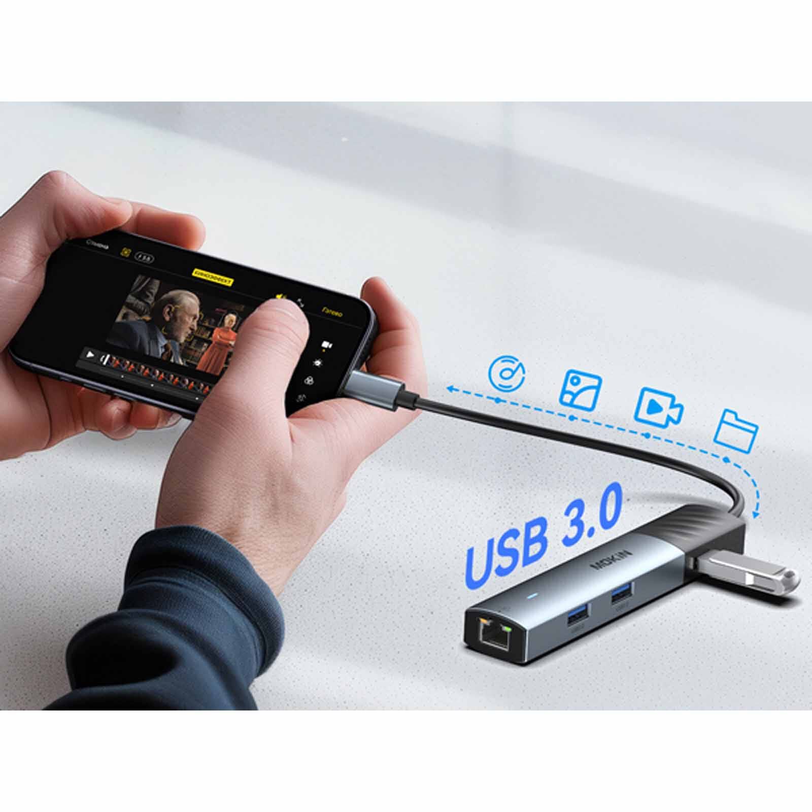 MOKIN 5 In 1 1xhdmi4k+1*usb-c 3.0+2*usb-a 2.0+1*gigabit Ethernet Rj45+usb-c Pd Charging Hub MK-UC6003-image 10