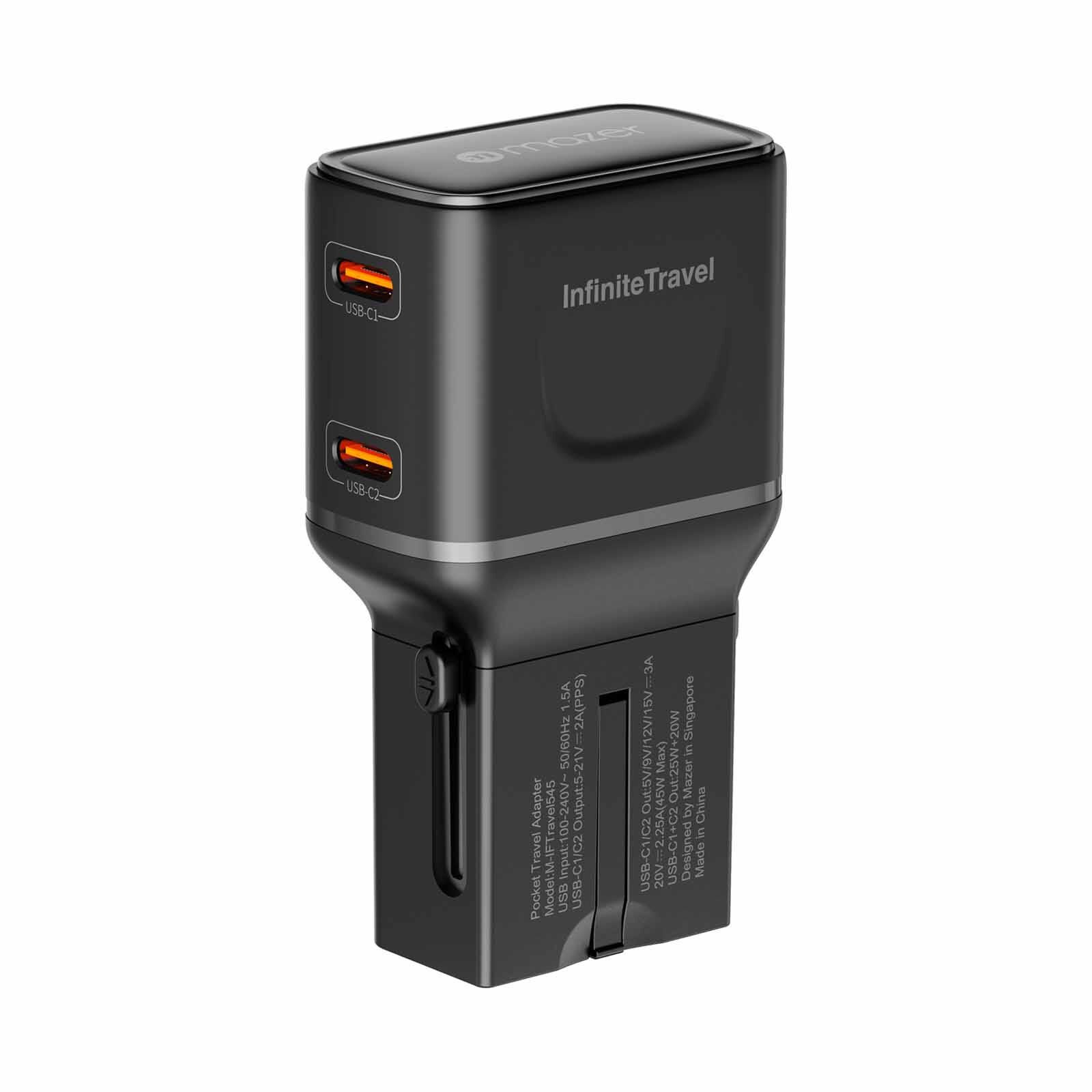 MAZER Infinitetravel Pocket Gan Pd45w 2c Travel Charger-black M-IFTRAVEL545-BK