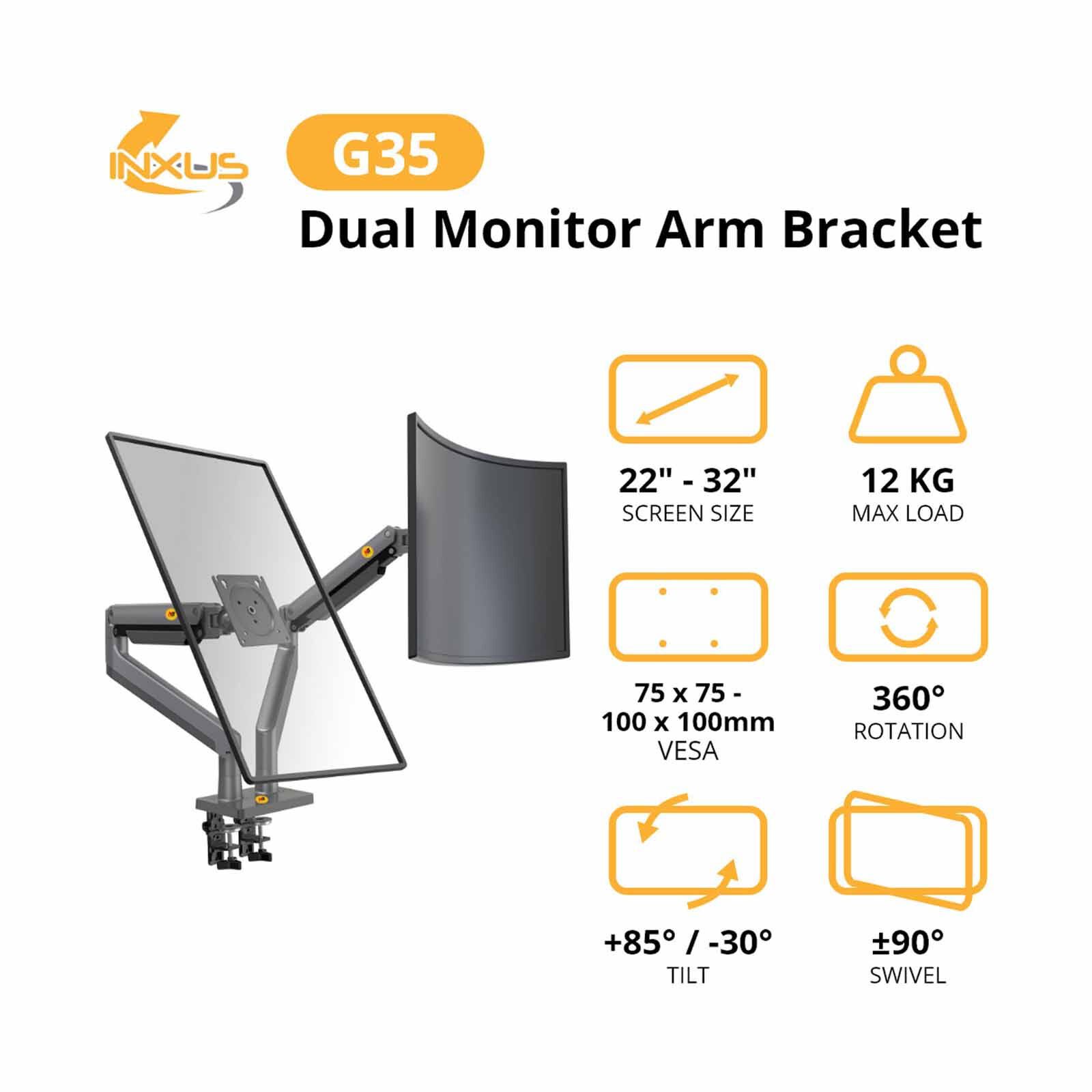 NORTHBAYOU Monitor Arm Fits 22-32in, Hold 2-12kg Vesa 75 X 75 / 100 X 100 (each Arm) G35 DUAL ARM MATTE CHARCOAL-image 2