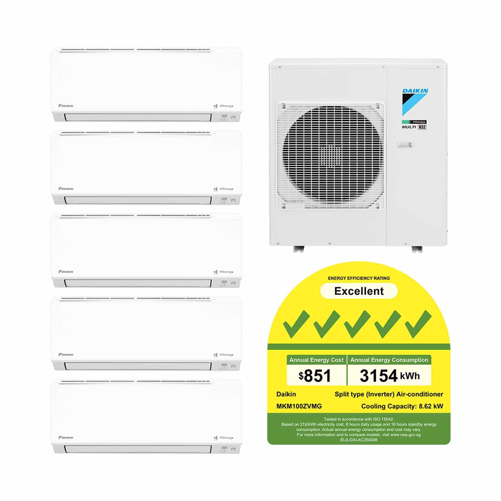 DAIKIN Daikin 10kwh Condenser Ismile Series System 5 (9000btu X 4, 12000btu X 1) MKM100ZVMG+CTKM25ZVMG X4/CTKM35ZVMG-image 1