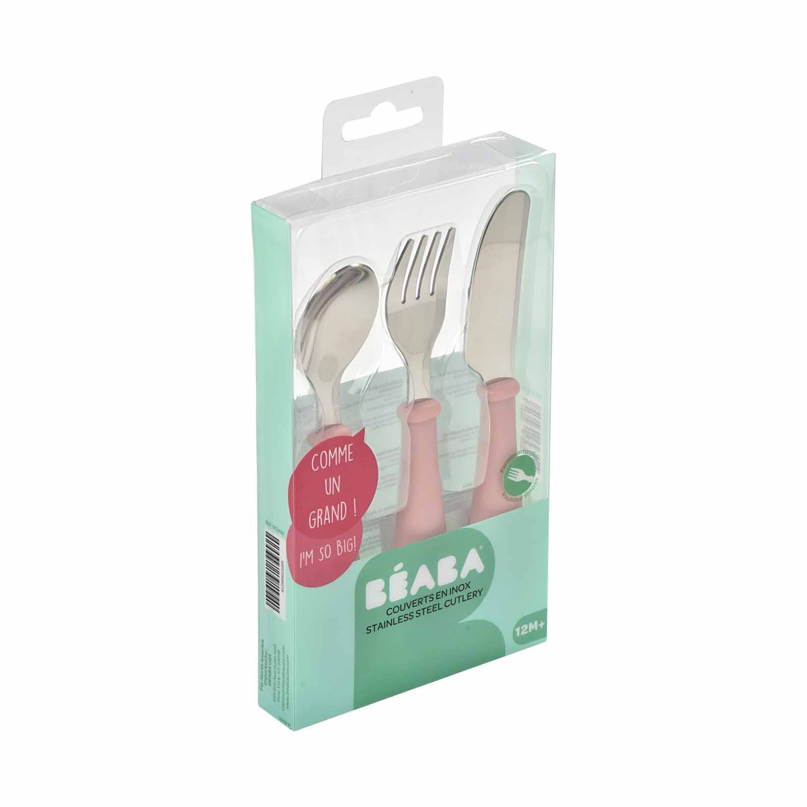 BEABA Training Cutlery 3 Piece Set - Old Pink (online) STAINLESS STEEL-image 5