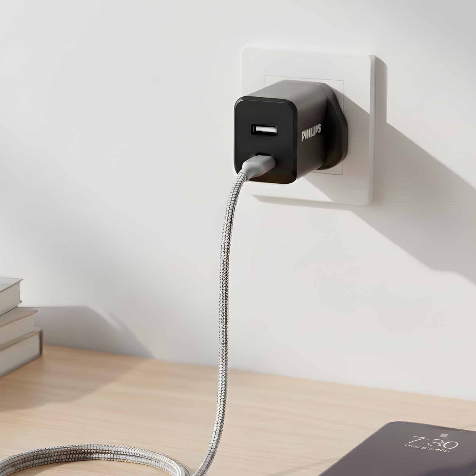 PHILIPS 45w Gan Wall Charger 1a + 1c With Uk Plug Black DLP5321CB/05-image 3