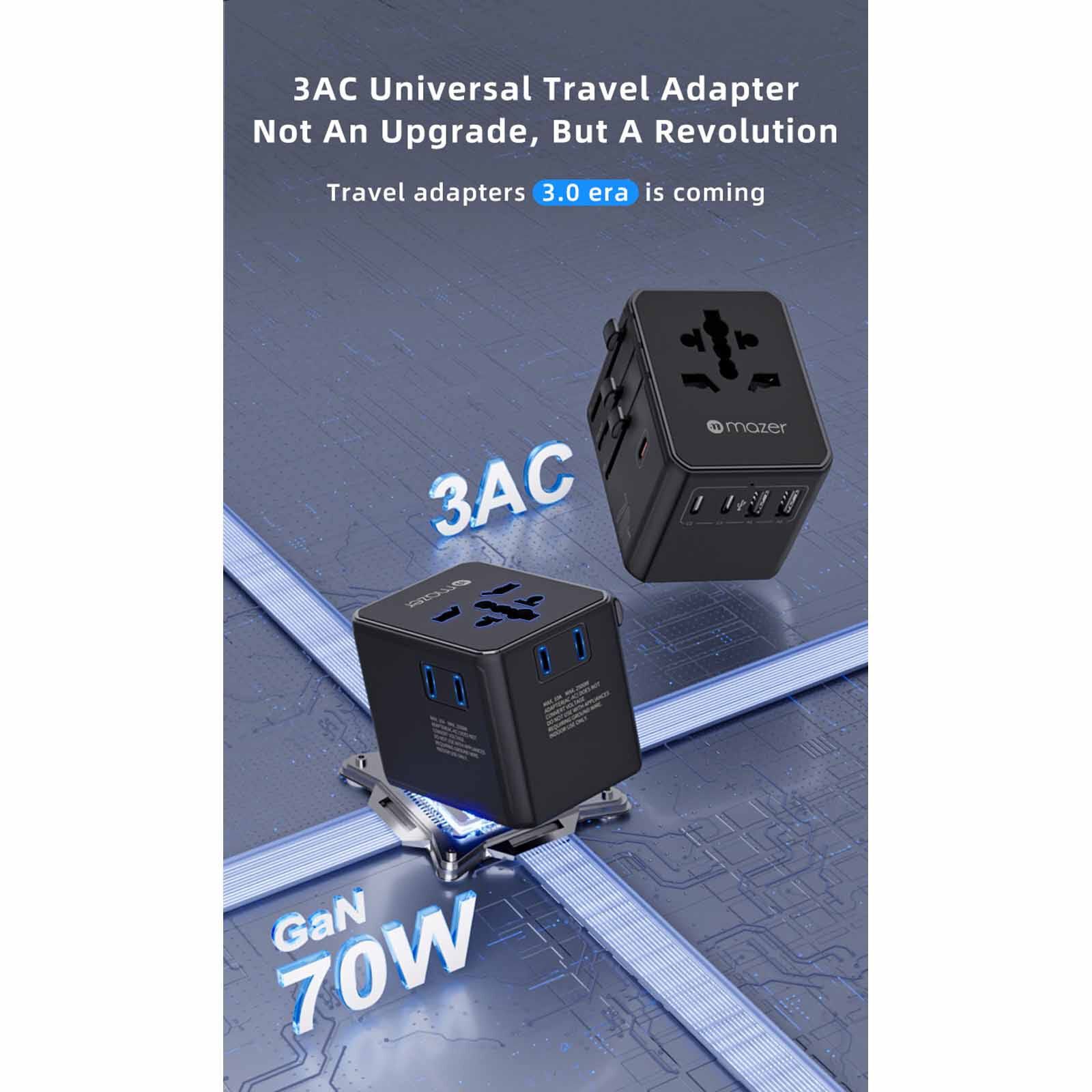 MAZER Infinitetravel 3c/2a Usb Pd70w + 3xac International Travel Adapter - Black M-TC270-BK-image 6