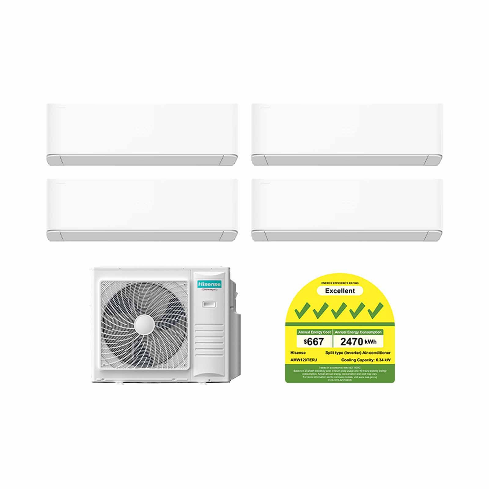 HISENSE Hisense 12kwh Cu System 4 (9000btu X 3, 24000btu X 1) AMW120TERJ + AMS-09TWERUHA00 X3/AMS-24TWERUHA00