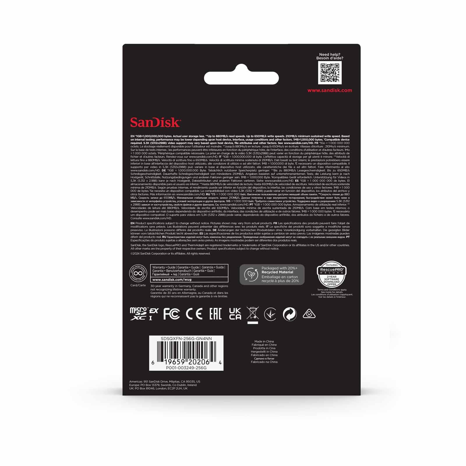 SANDISK Microsd Express,880/650mb/s,rpd2,w/jc,4x6 SDSQXFN-256G-GN4NN-image 4