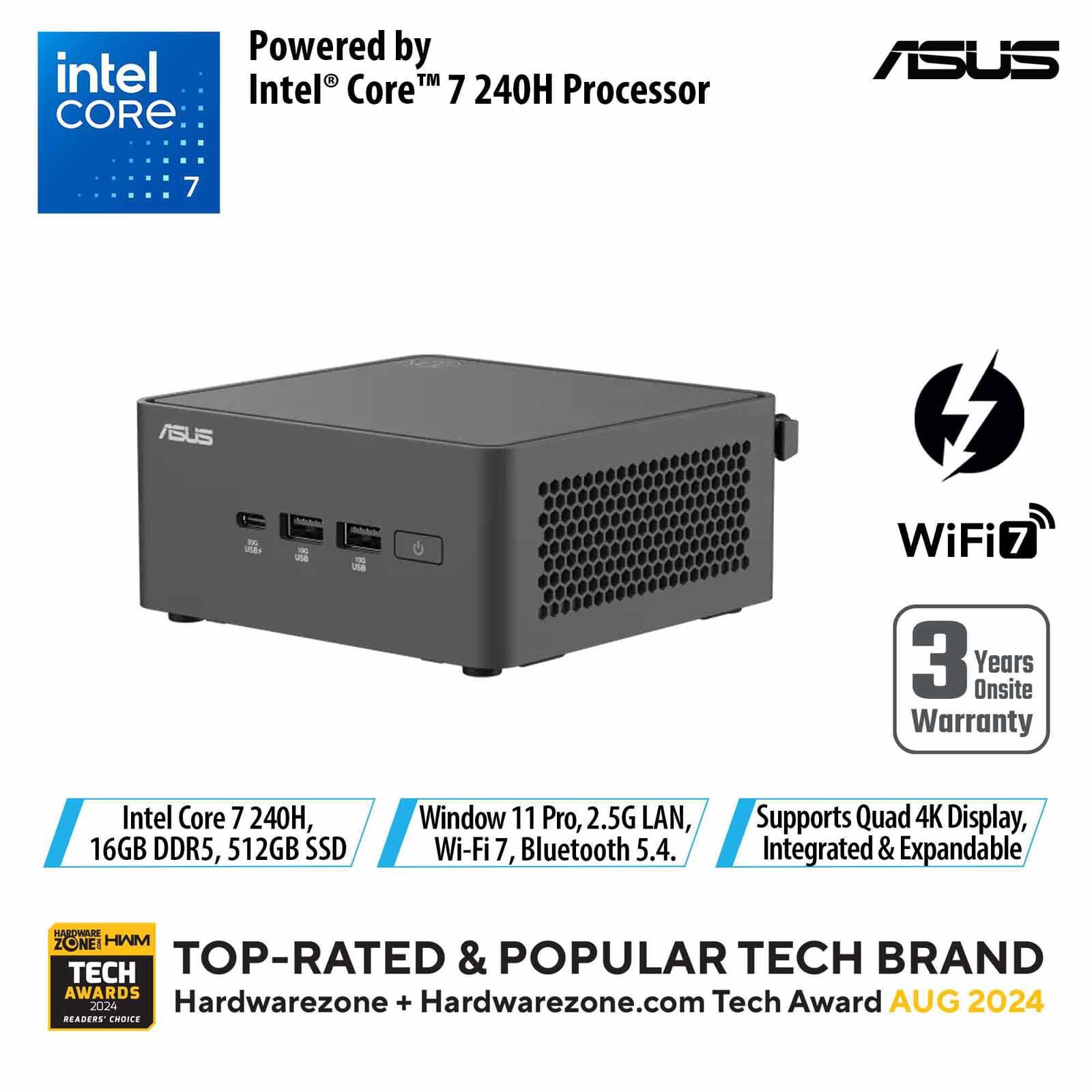 ASUS Nuc 15 Pro Tall C7-240h 16gb 512gb Ssd Win 11 Pro Intel Graphics RNUC15CRHC7073C3