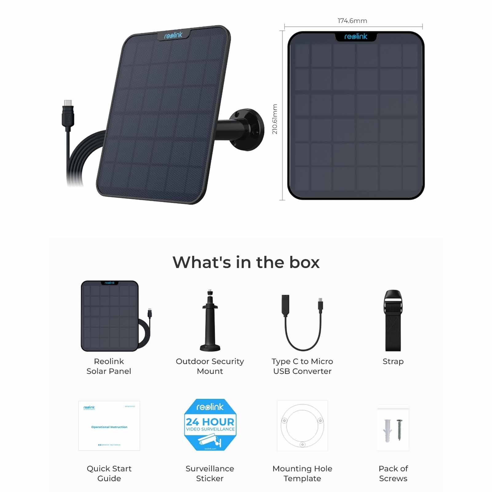 REOLINK Reolink Solar Panel 2 Black 6w With 4m Type-c Connection Cable For Reolink Battery/solar Cameras SP2-B-image 8