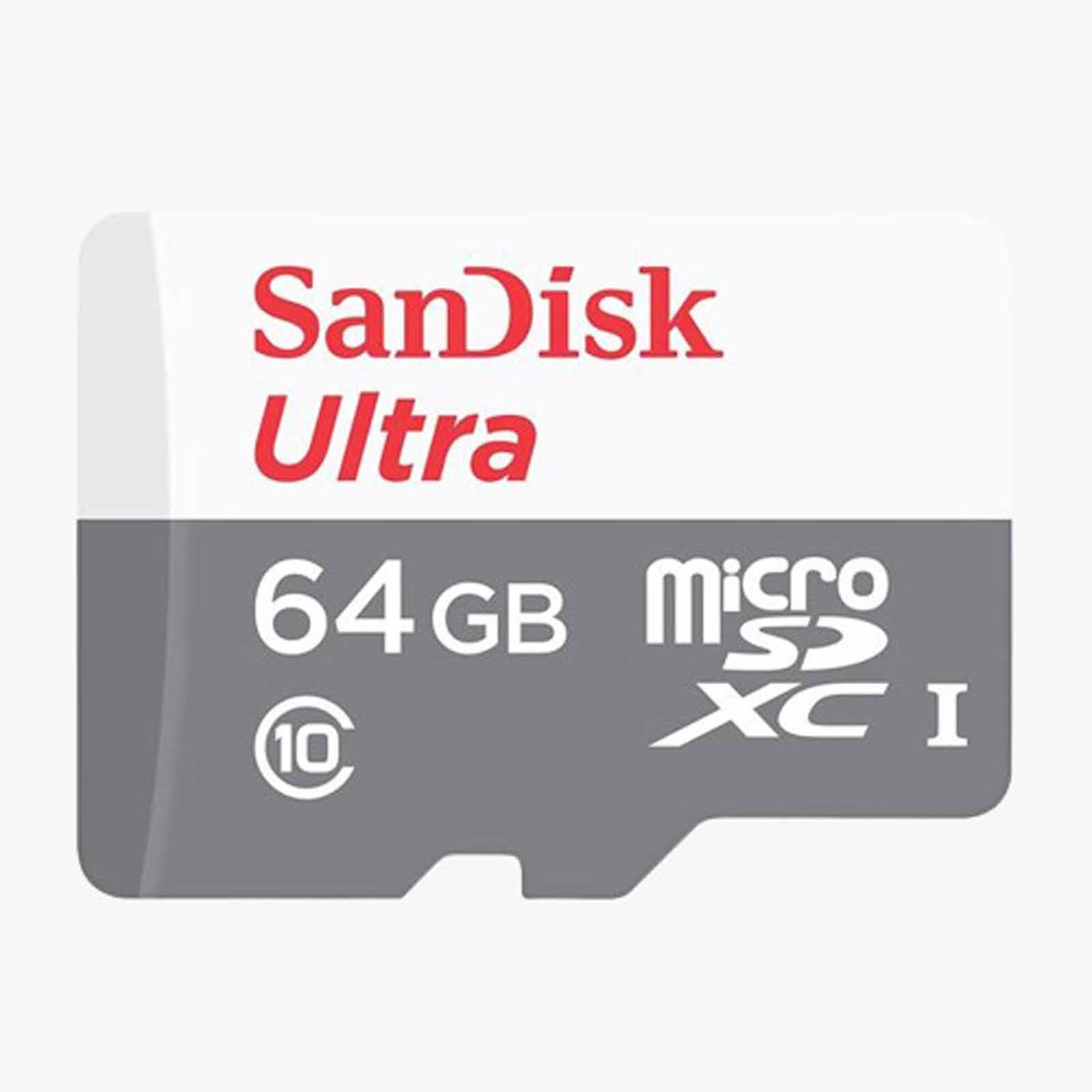 SANDISK Ultra Microsdxc 64gb, C10, Uhs-1, 100mb/s R, 3x5 SDSQUNR-064G-GN3MN