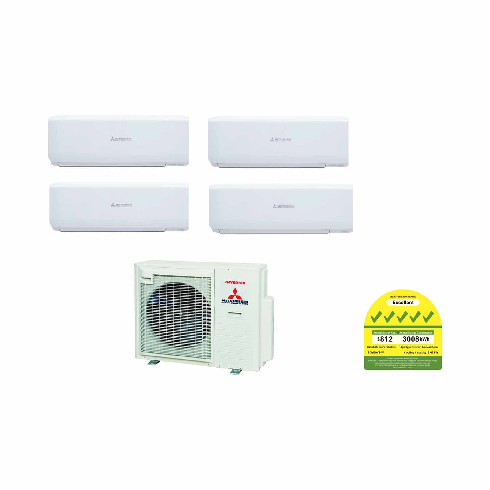 MHI Mhi Scm 8kwh Condenser Unit System 4 (9000btu X 2, 12000btu X 1, 18000btu X 1) SCM80YS-W+SRK10YVS-W X 2 +SRK13YVS-W + SRK18YVS-W-image null