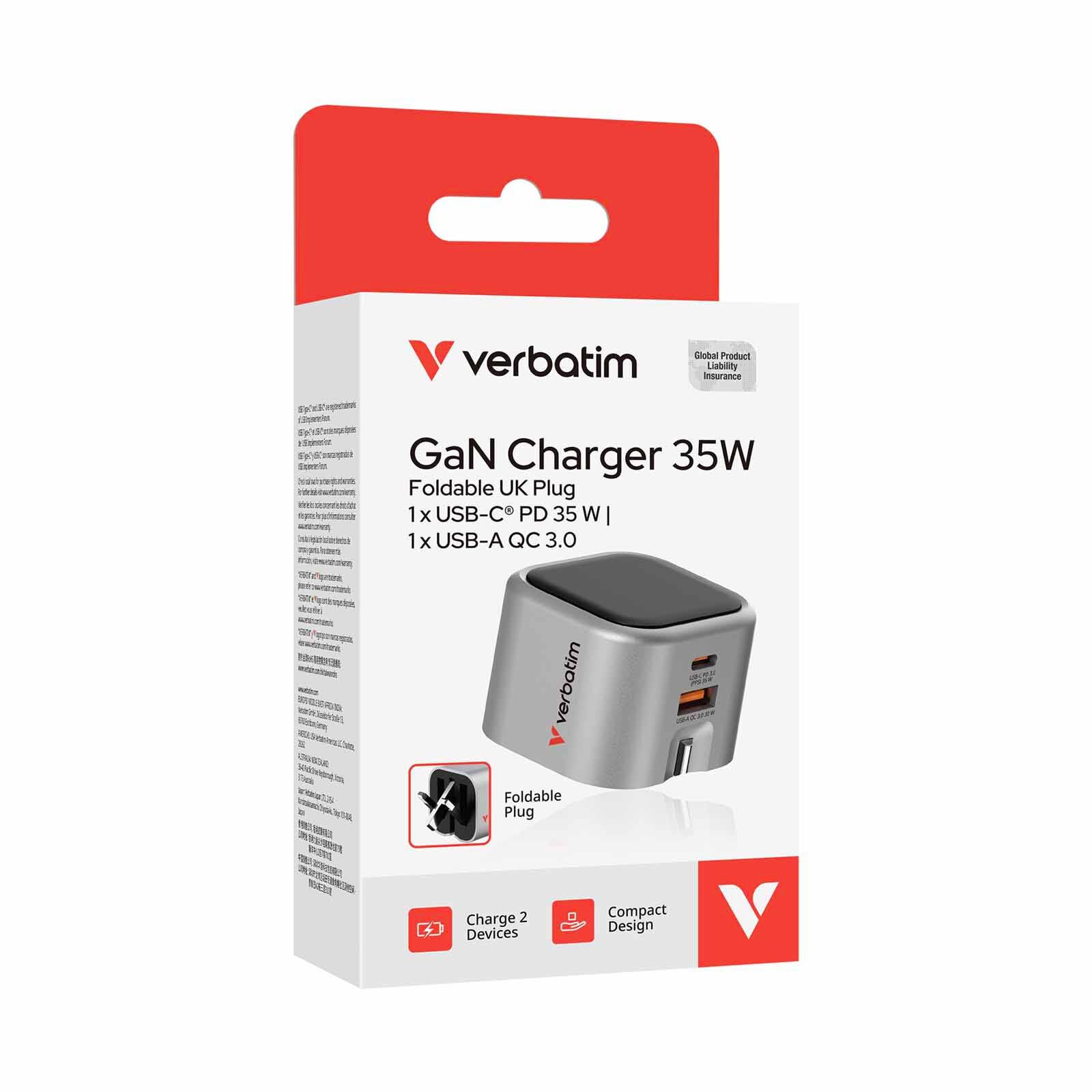 VERBATIM Gan Charger 35w Foldable Uk Plug VM32350-image 3