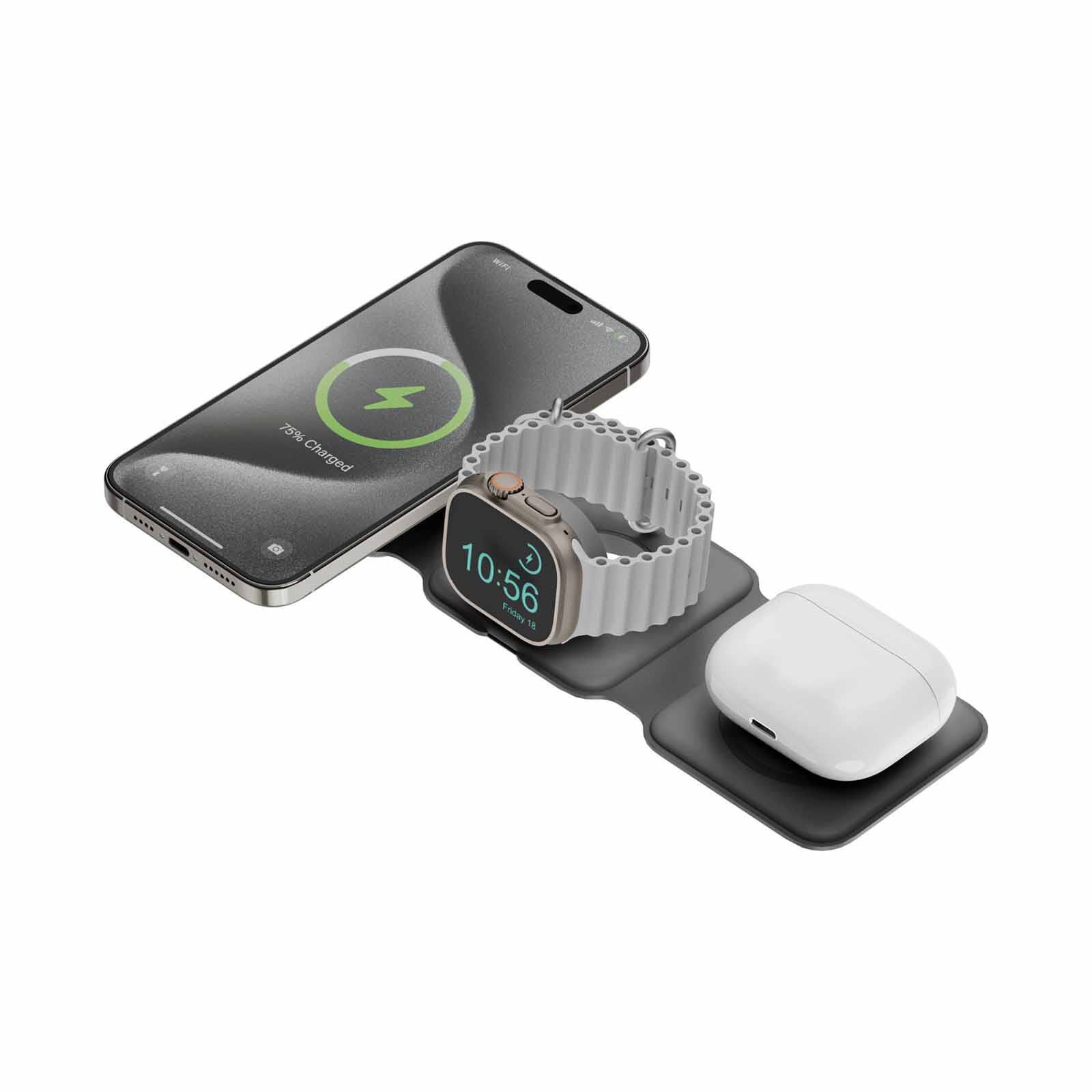 BAZIC Gomag Trio Plus, 3in1 Elevated Foldable Magnetic Wireless Charger 15w Iphone/watch/airpods - Grey GM-TRIOPLUS-GRY-image 5