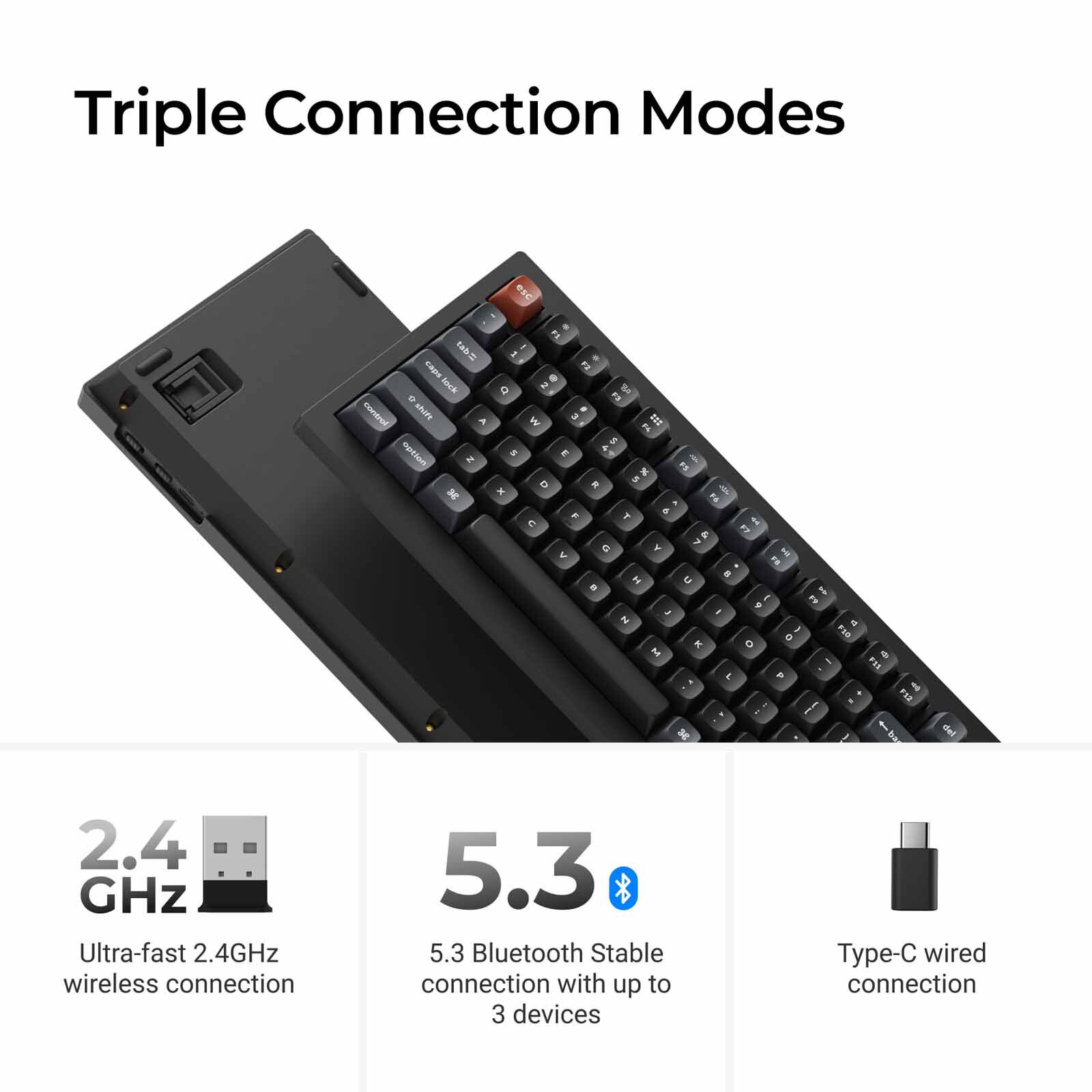 KEYCHRON V1 Ultra 8k 75% 82 Key Black Knob Rgb Hot-swap Silk Pom Brown Switch KYCN-V1U-D3-image 3