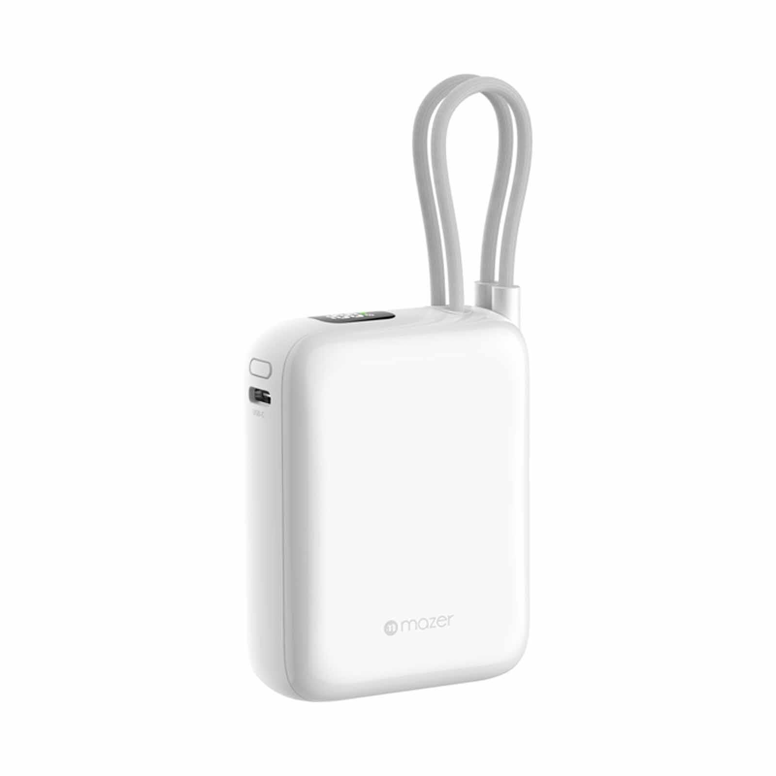 MAZER Powercharge Nano Duo 10,000mah Pd35w With Built-in C-cable X2 Powerbank - White M-PC35CC-WH-image 1