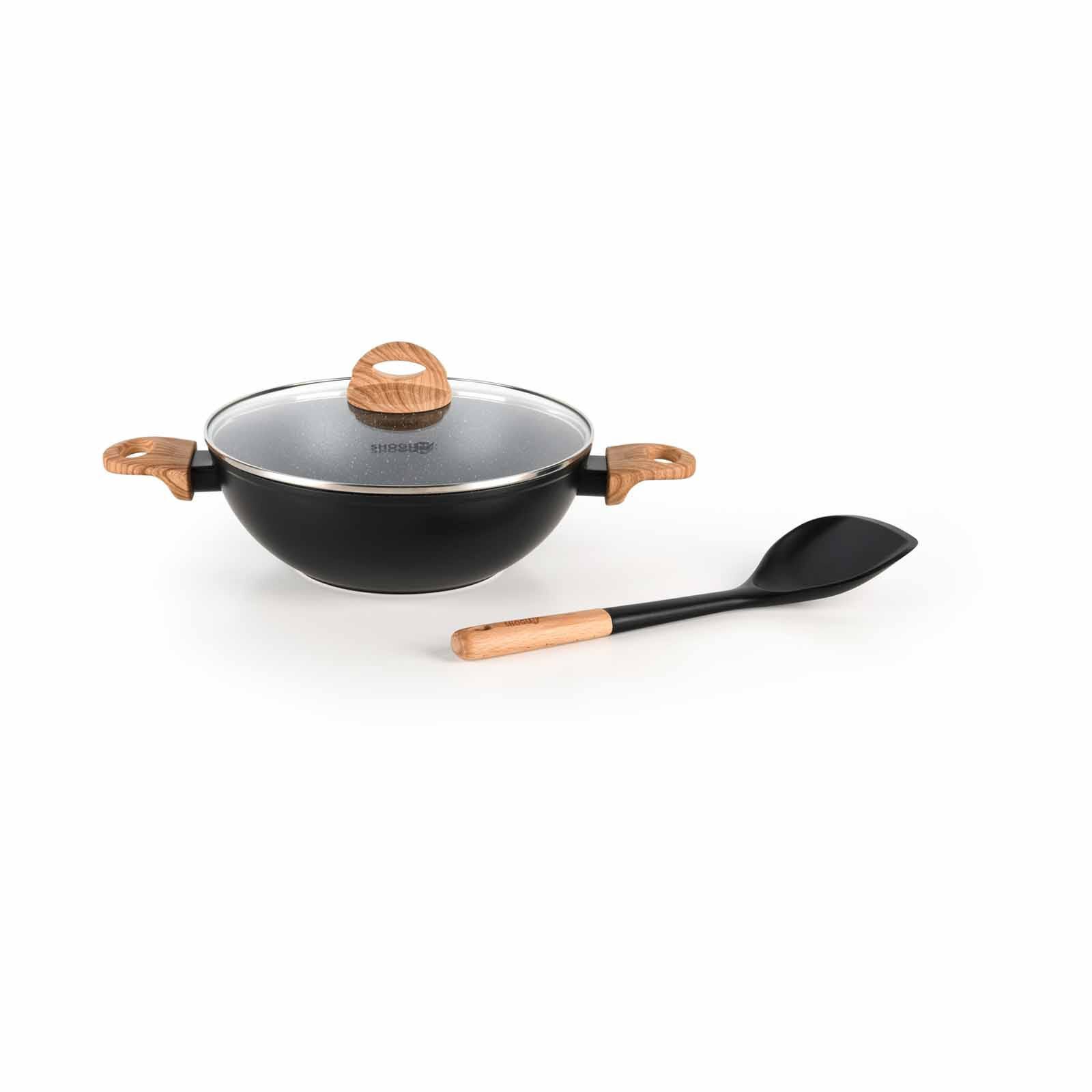 LA GOURMET Shogun Marble Kuro Ii 26cm Wok With Lid + Spatula LGSMKO422415