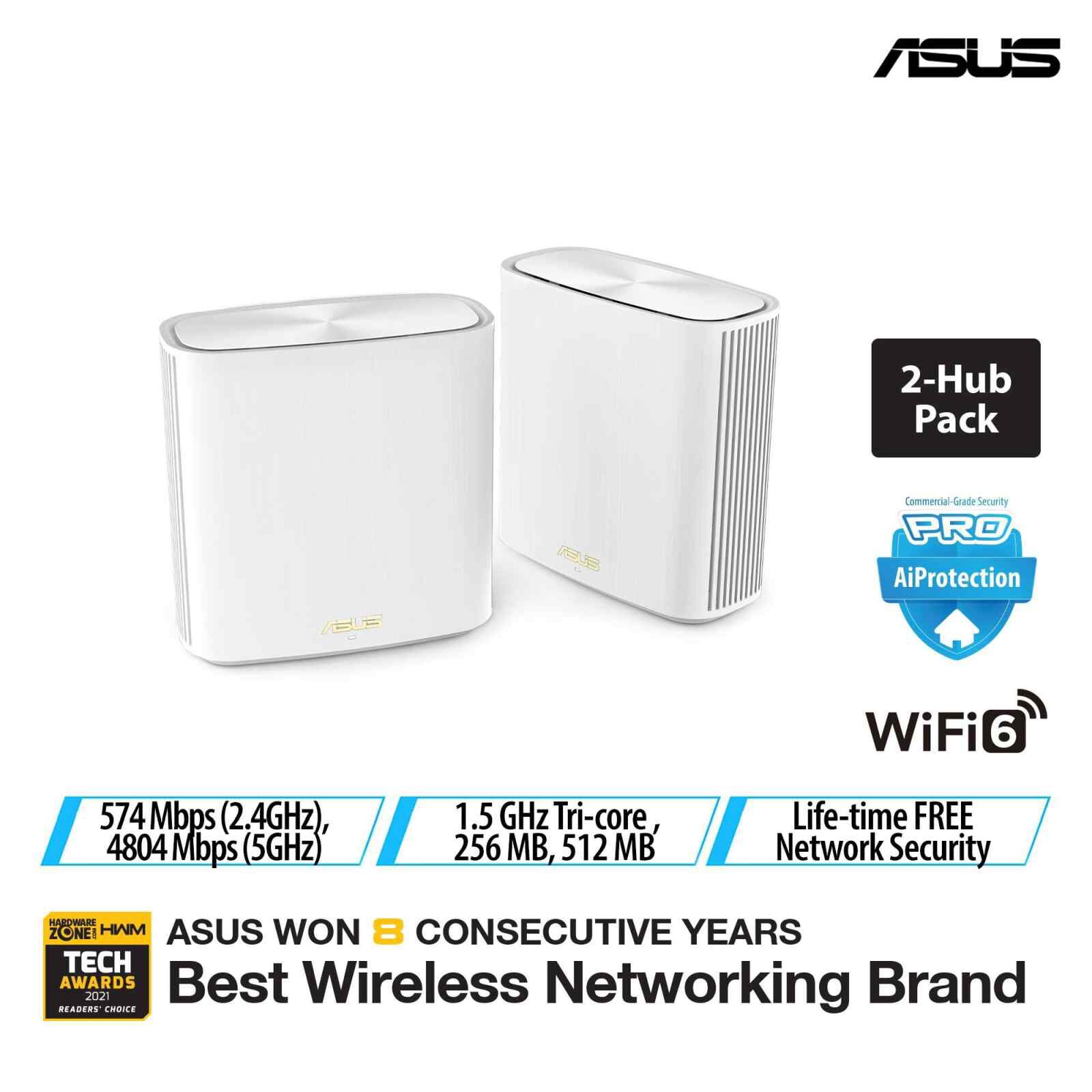 ASUS Wifi6 Dual Band Ax5400 Aimesh Mesh Router 2pk White XD6 (WHITE 2-PK)