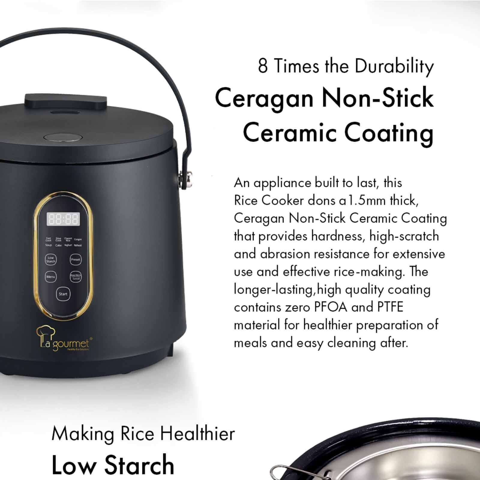 LA GOURMET 2.0l Healthy Rice Cooker - Coal Black LGELRC410764-image 8