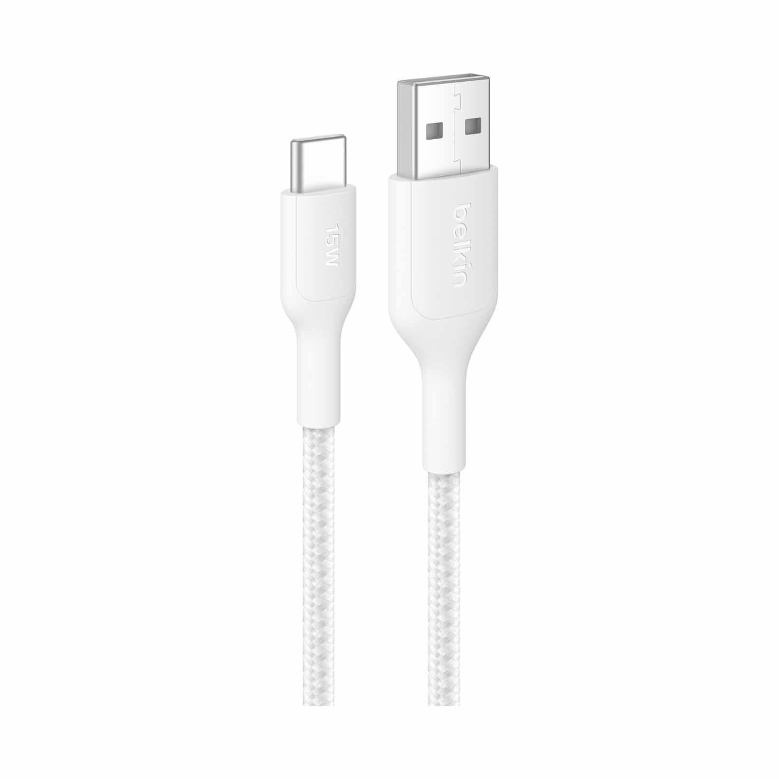 BELKIN Usb-a - Usb-c Cable 2.0, Braided Pcr, 1m, White CAB022FQ1MWH-image 1