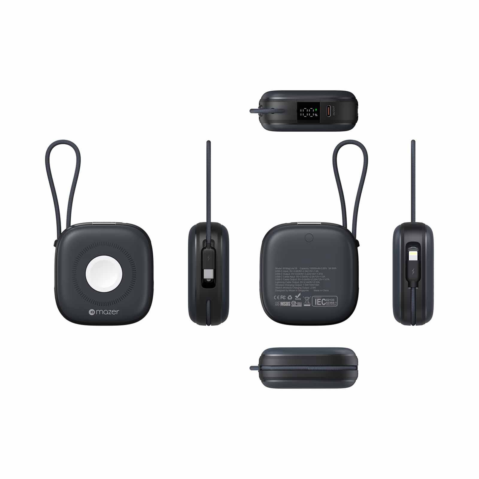 MAZER 10,000mah Qi2 Compatible 15w With Built-in Usb-c+lightning Cables, Apple Watch, Pd20w, Power Bank-bl M-MAGLINK18I-BG-image 2