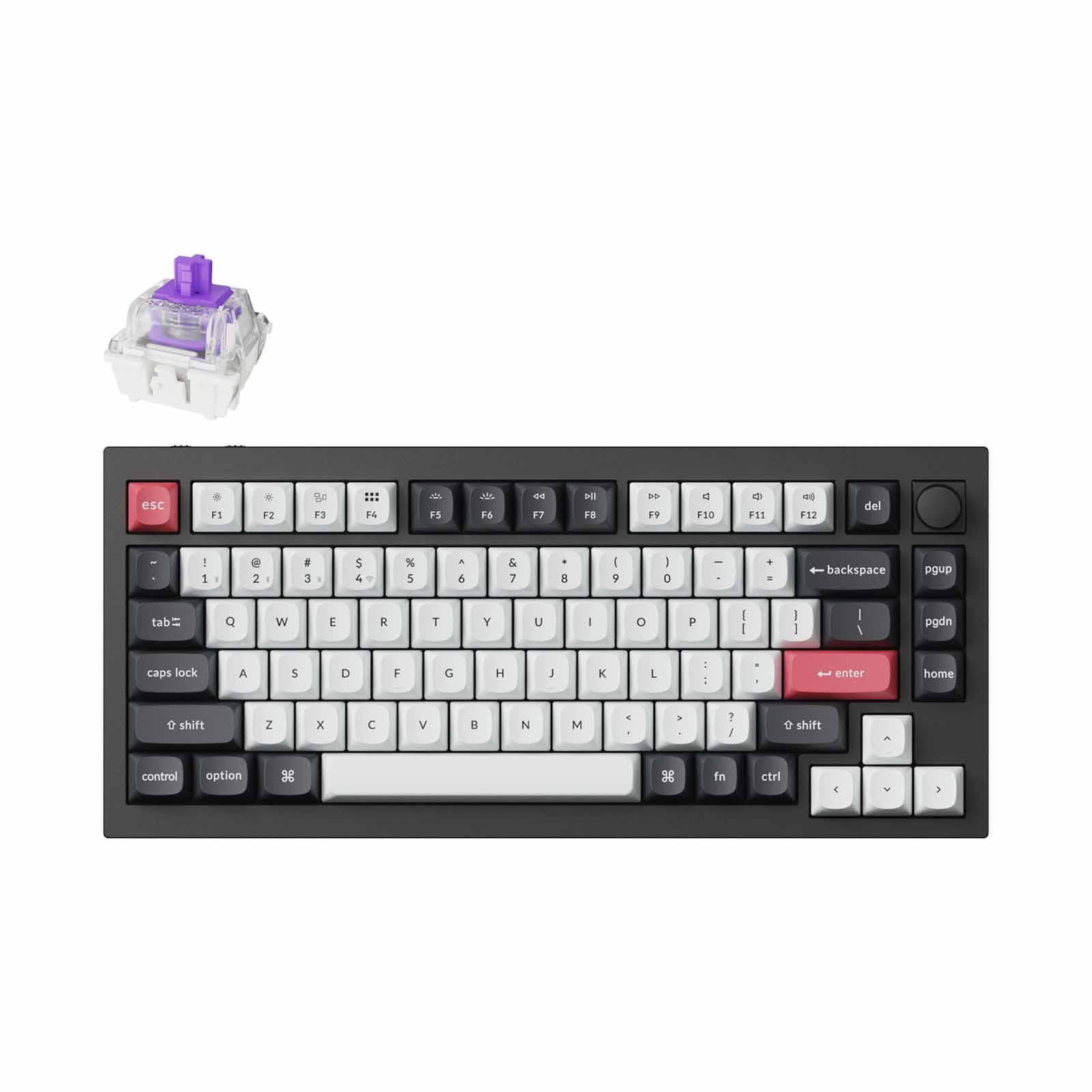 KEYCHRON Keychron Q1 He 75% 82key, Carbon Black, Knob, Purple Rgb Hot-swap Gateron 2.0 Magnetic Switch KYCN-Q1H-M1