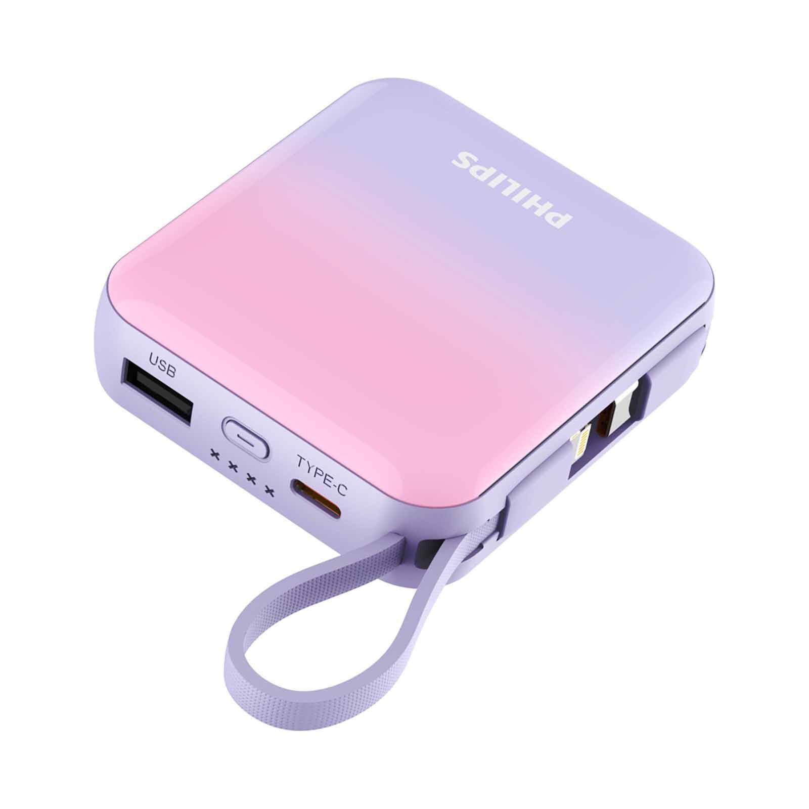 PHILIPS 10000mah Super Mini Series (pd 22.5w, Input 1c+1m, Ouput 1a+1c, With Cable C+lighting) - Pink DLP5713CP/00-image 2