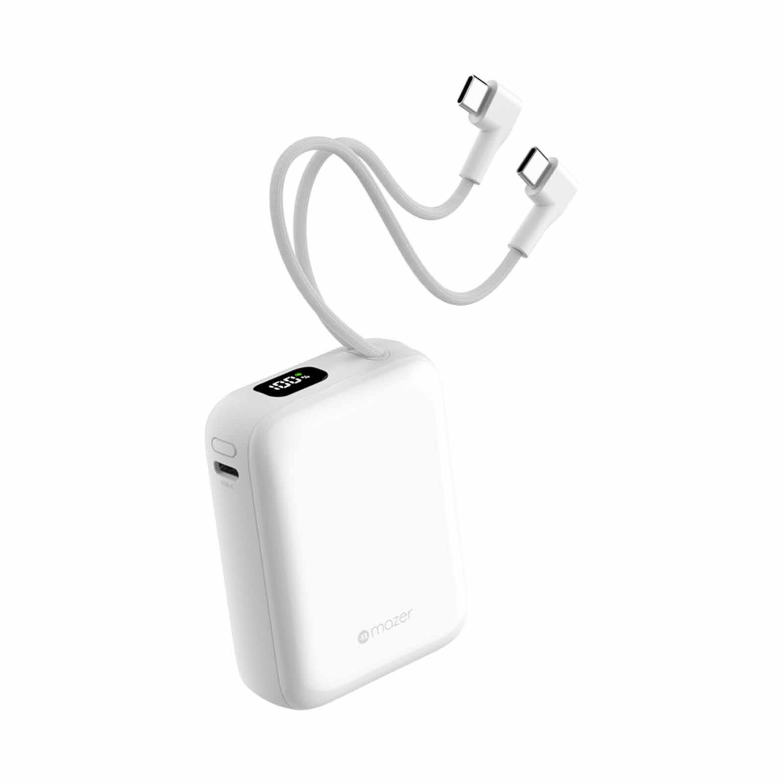 MAZER Powercharge Nano Duo 10,000mah Pd35w With Built-in C-cable X2 Powerbank - White M-PC35CC-WH-image 3