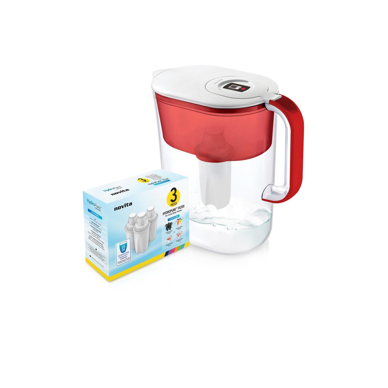 NOVITA Water Pitcher Red Hydropure + Filter Pack NP120R BUNDLE