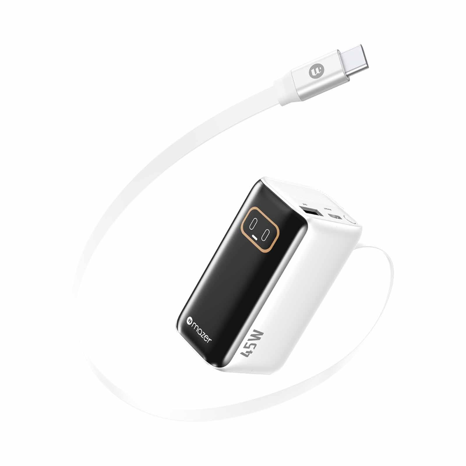 MAZER Powercharge Rlink 10,000mah/pd45w With Built-in Retractable C-cable Powerbank - Silver M-AI-PC45R10-V7-SV-image 1
