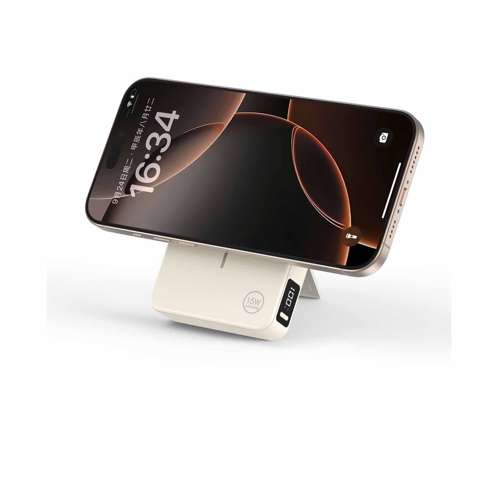 MAZER Magnetic 15w 10,000mah/pd30w With Istand Power Bank-cream M-MAGAIR20-CM-image 2