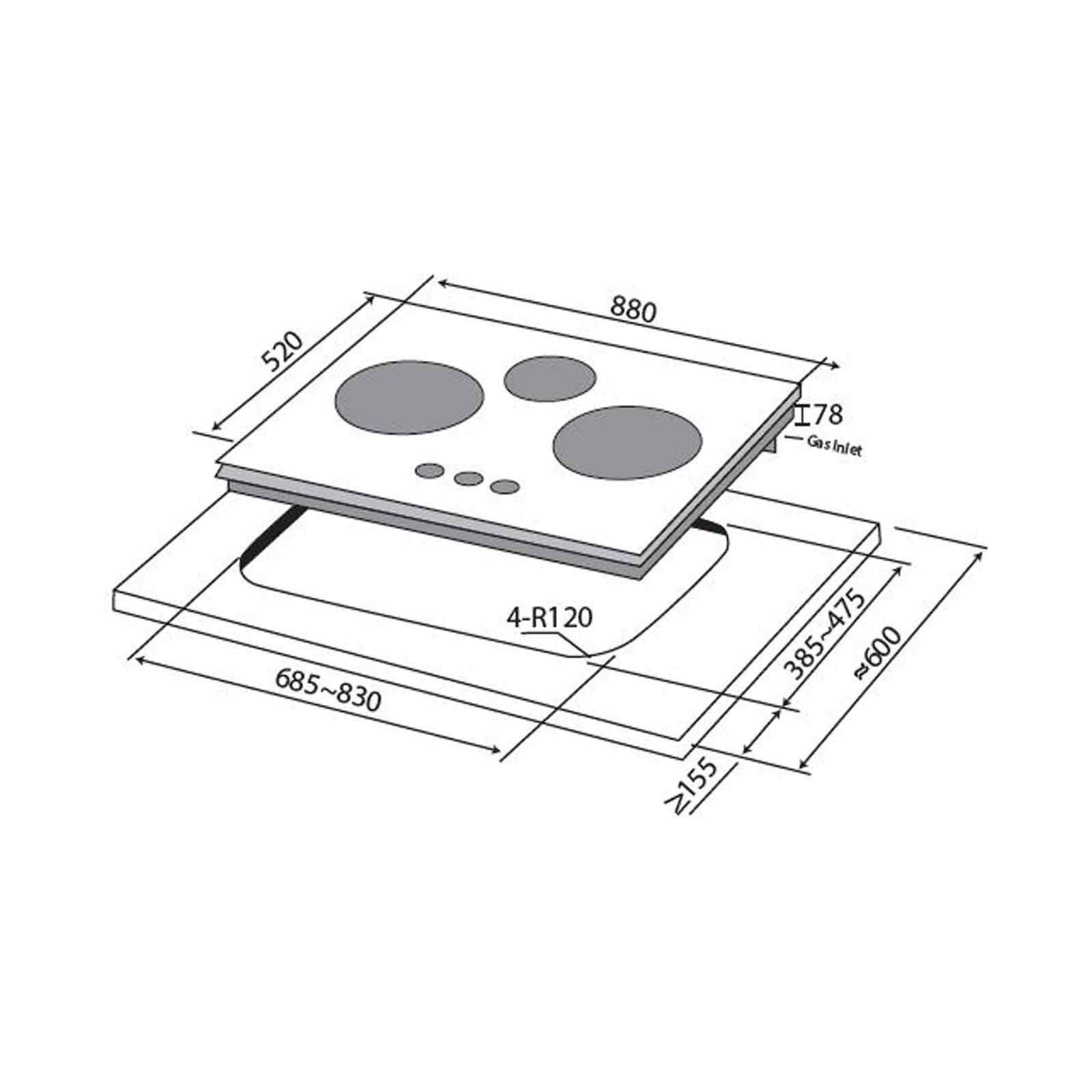 MAYER 88cm 3 Burner Gas Hob - Matte White (lpg/pub) (exclude Installation) MGH388HI-MWH-image 3