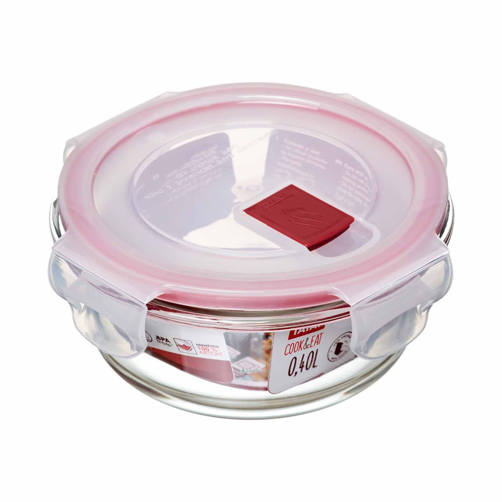 TATAY Hermetic Round Glass Cont.cook&eat 0.4l Red T1619.09-image null