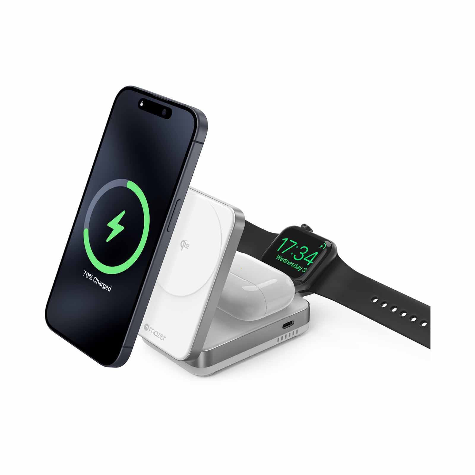 MAZER Qi2 Certified 23w Foldable 3in1 Wireless Charger - White M-QI2-MAGFOLD05-WH-image 9