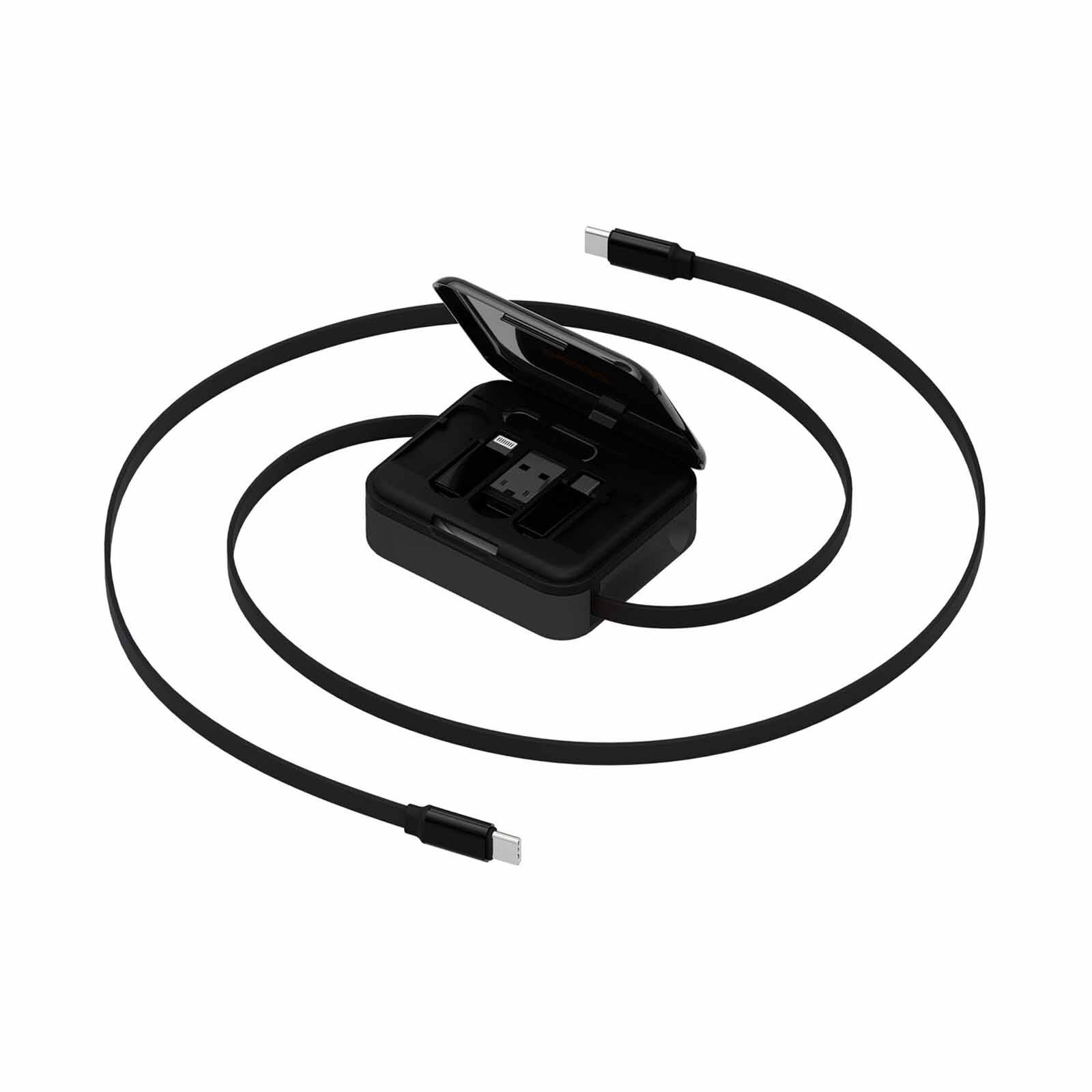 BAZIC Gocharge Loop, 5 In 1 Cable Kit With Swappable Usb A & Lighting Adapters, 1m Retractable Cable - Bla CBL-LOOP-BLK100-image 4