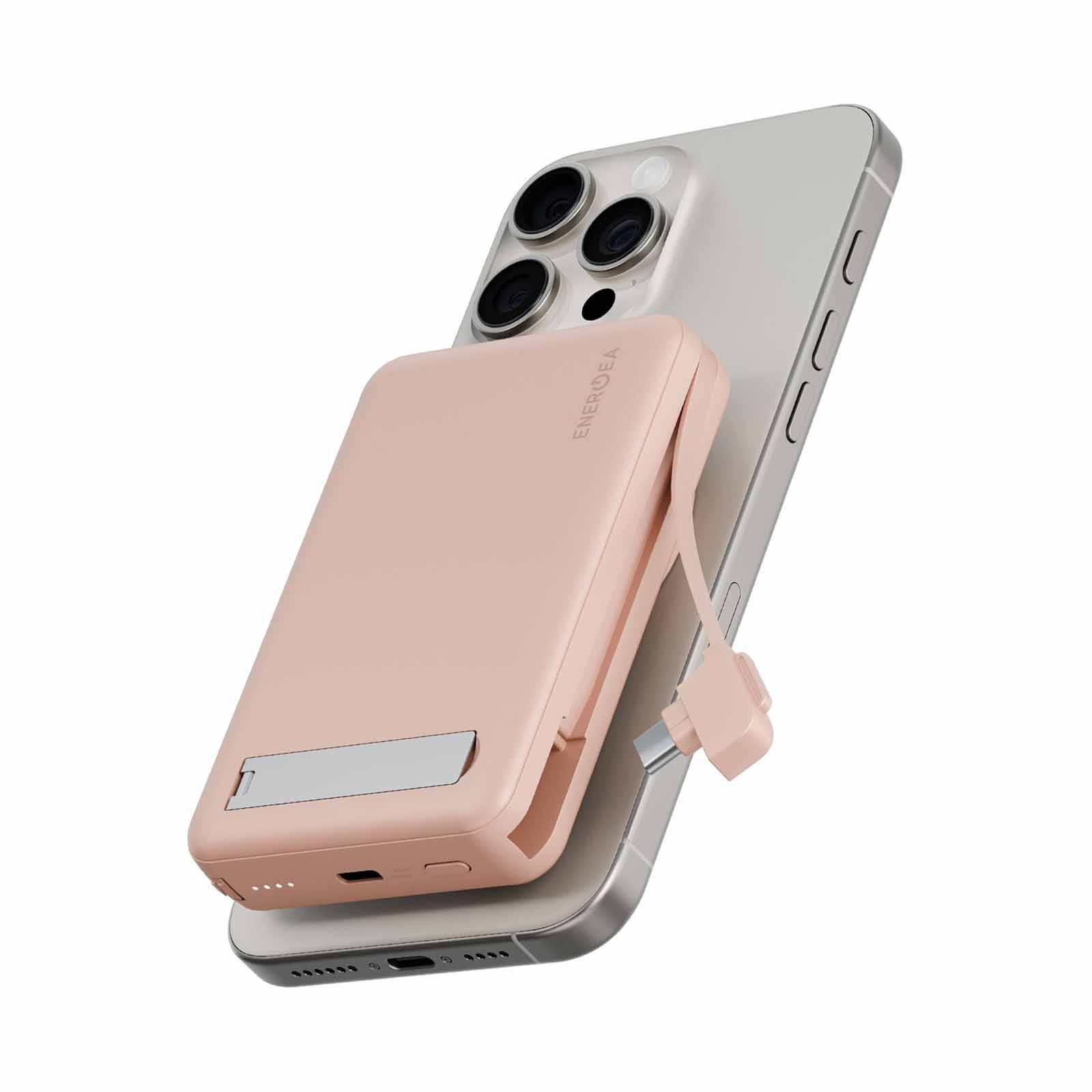 ENERGEA Magpac Pro Plus, 10000mah Magsafe Compatible Qi2 Powerbank With Built-in Cable And Stand - Pink MP-PROPLUS-PNK-image 3