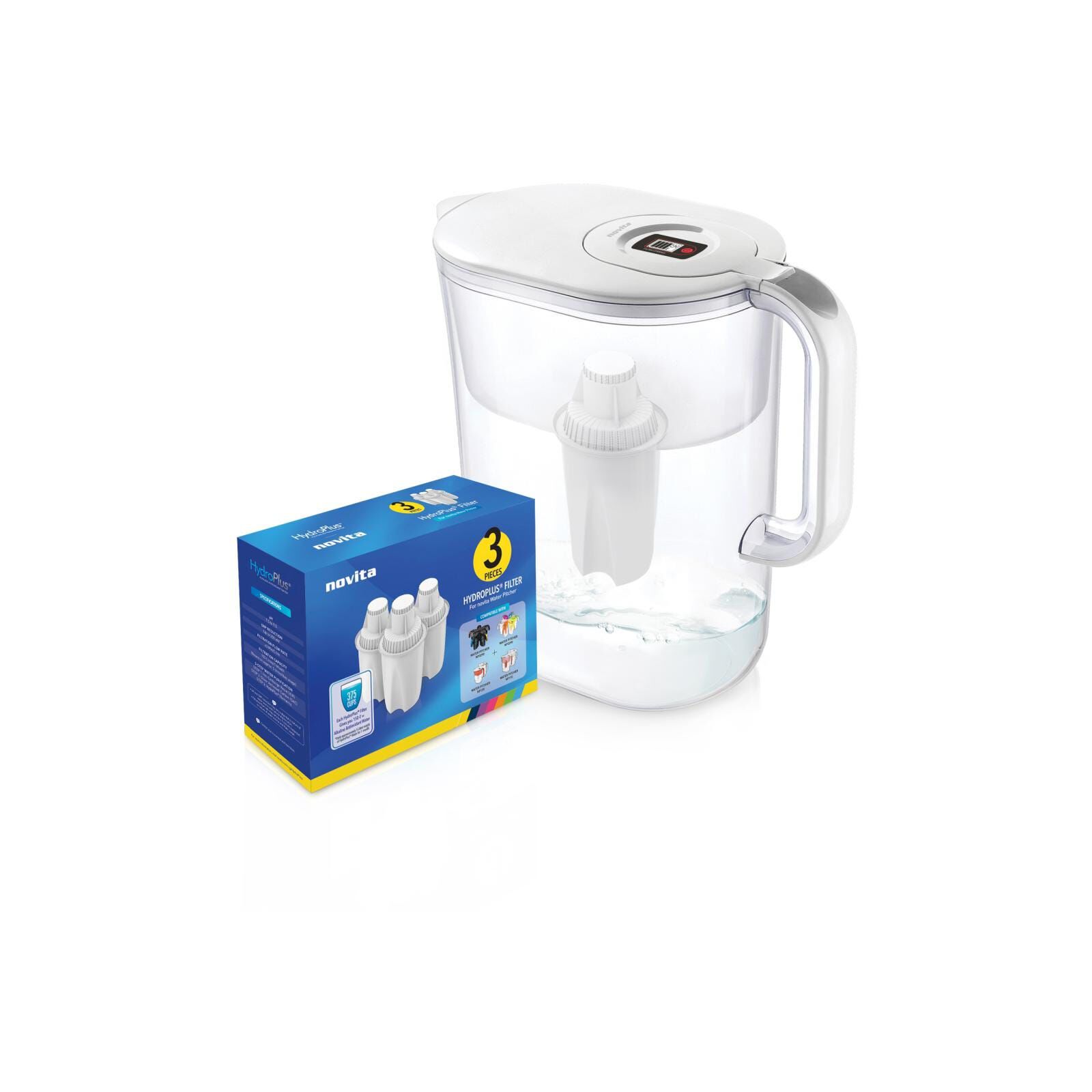 NOVITA Water Pitcher White Hydroplus & Filter Pack NP120W+ BUNDLE-image null
