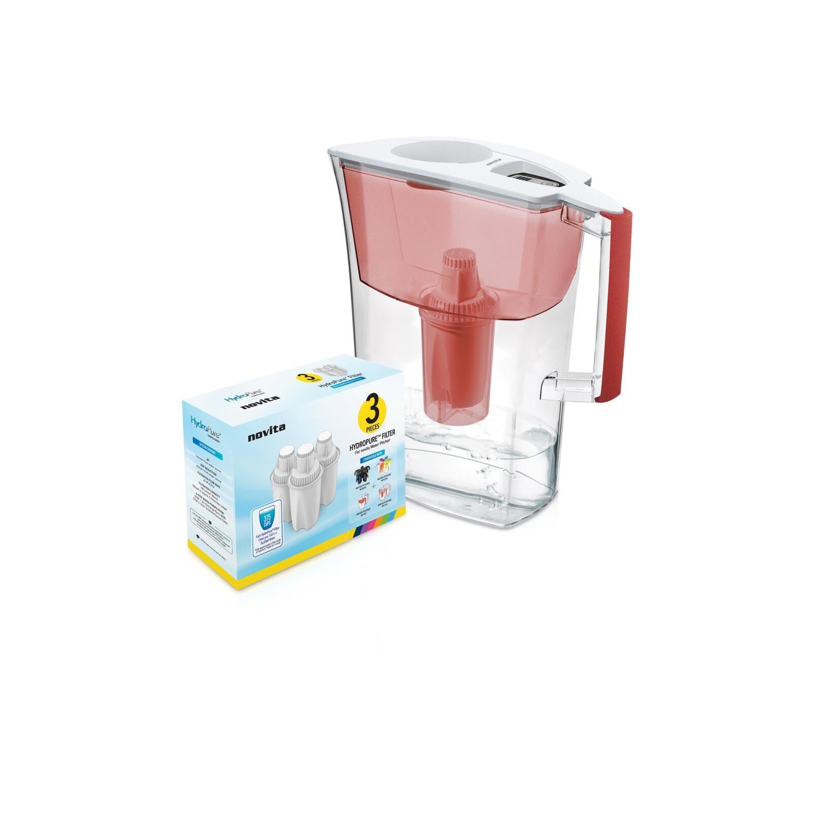NOVITA Water Pitcher Red Hydropure & Filter Pack NP110R BUNDLE