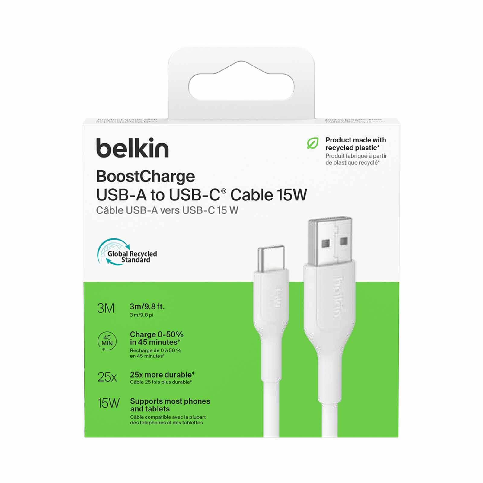 BELKIN Usb-a - Usb-c Cable 2.0, Pcr, 3m, White CAB021FQ3MWH-image 4