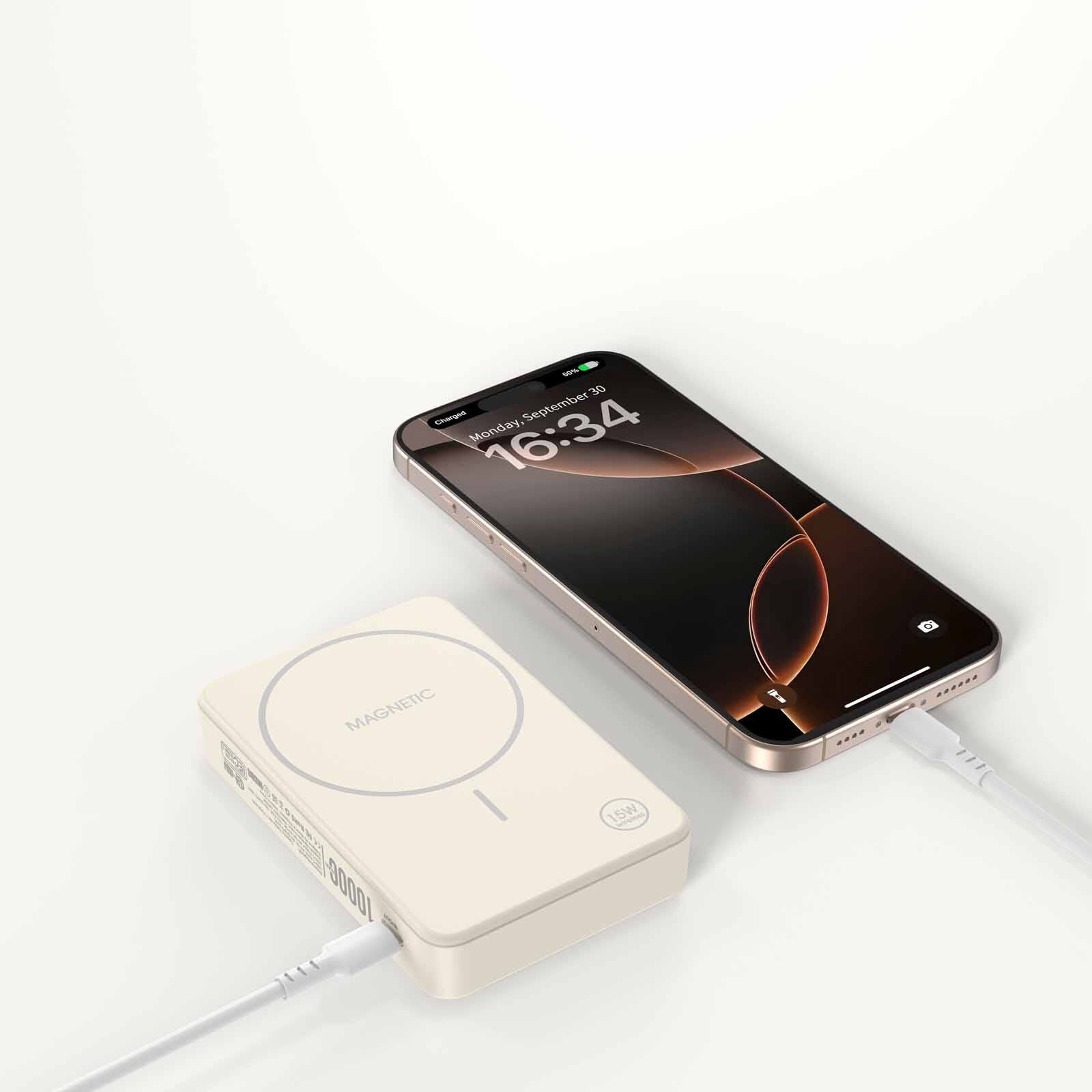 MAZER Magnetic 15w 10,000mah/pd30w With Istand Power Bank-cream M-MAGAIR20-CM-image 10