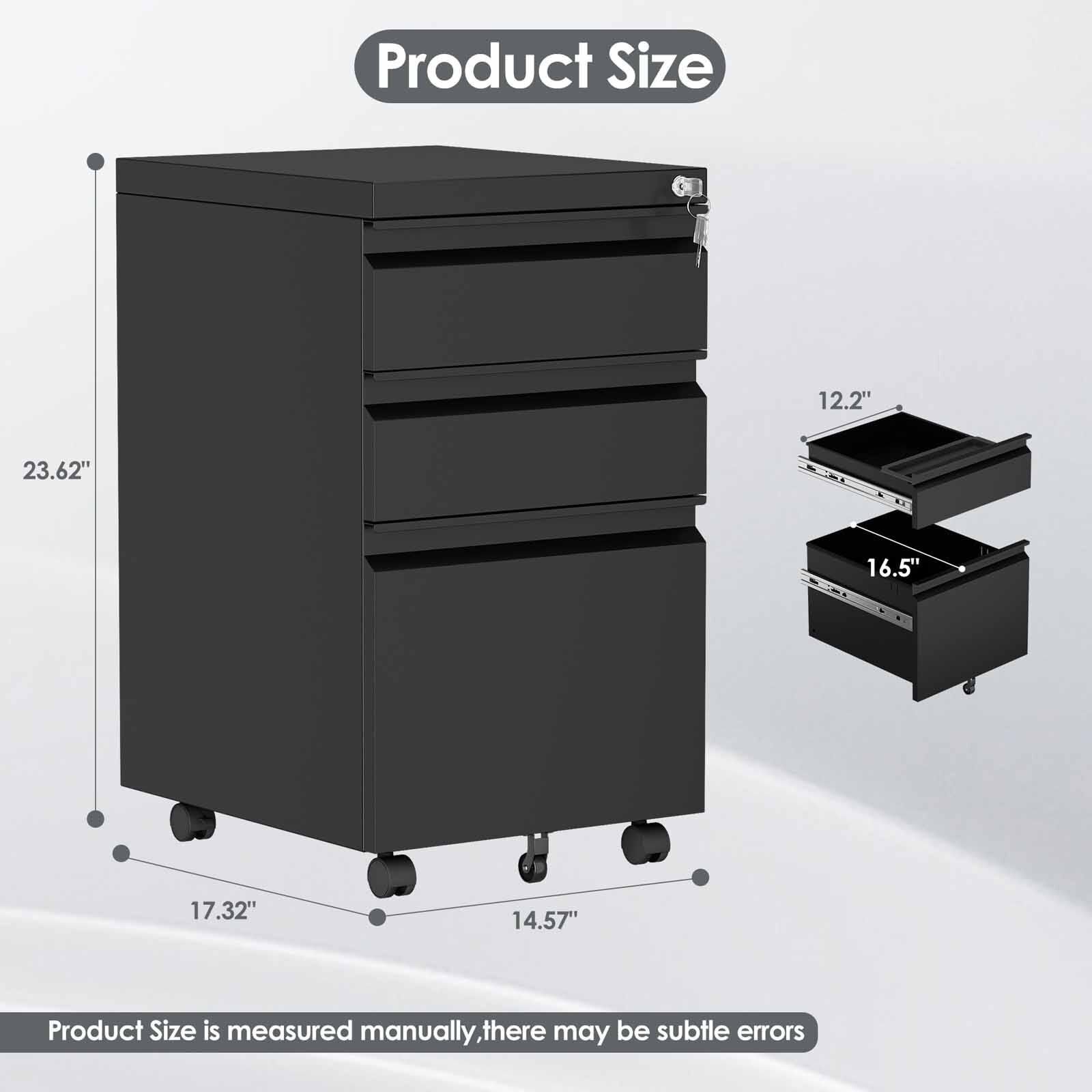 STEELCRAFT Filex 3 Drawer Mobile Pedestal Cabinet Black 37 X 44 X 60 H Cm FILEX-image 5