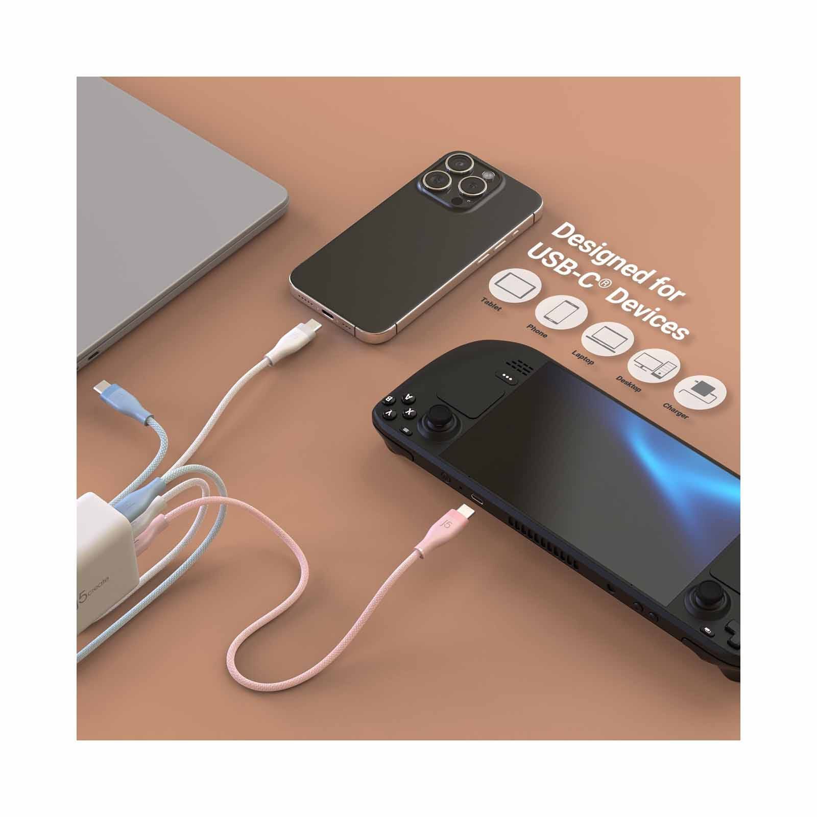 J5CREATE Usb-c 60w Ultra Soft Double-braided Fast Charging Cable (airy Blue) JUCX18L18C-image 5