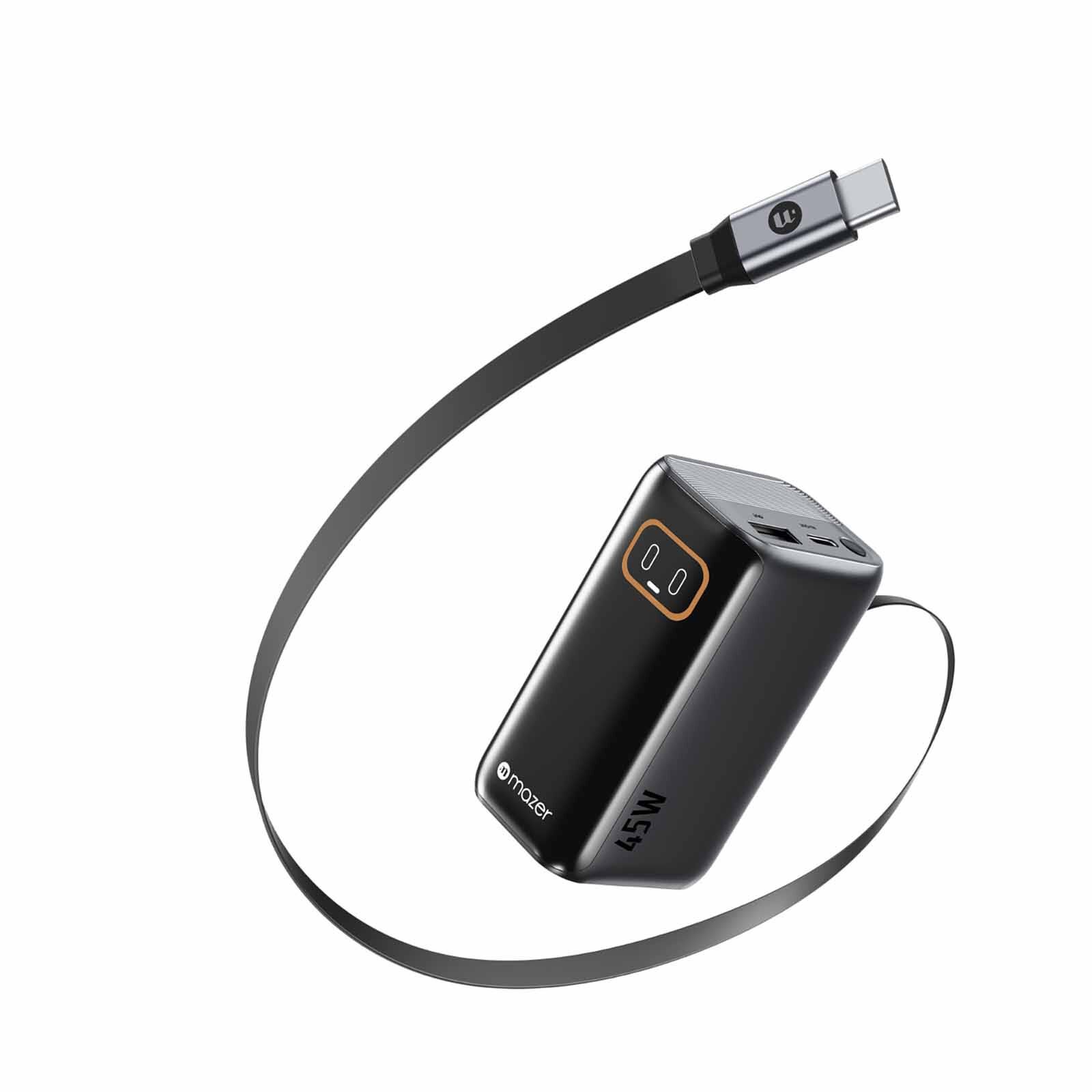MAZER Powercharge Rlink 10,000mah/pd45w With Built-in Retractable C-cable Powerbank - Blackgrey M-AI-PC45R10-V7-BG-image 1