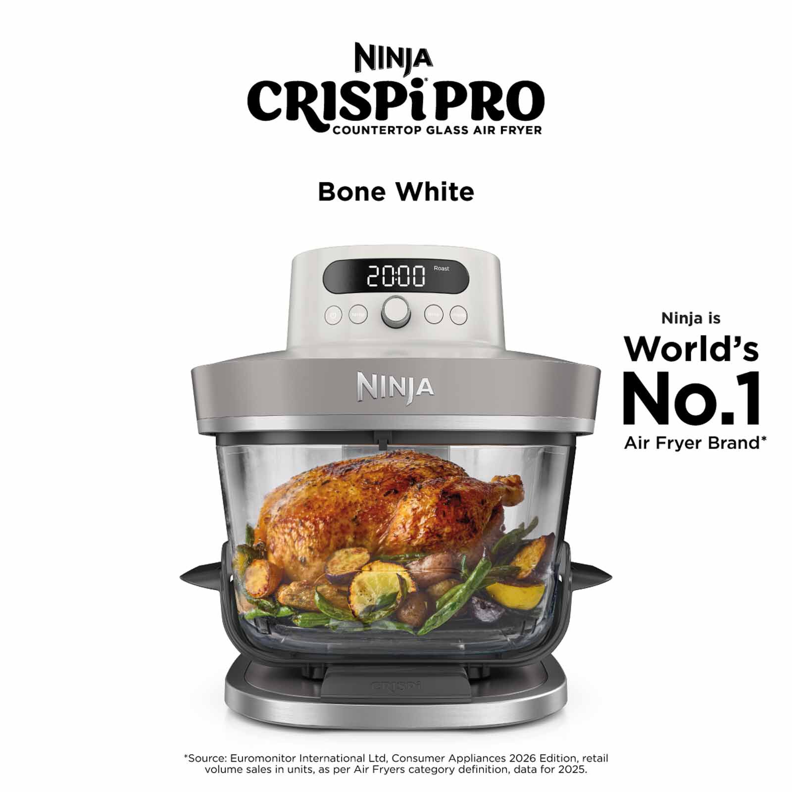 NINJA Crispi Pro Countertop Glass Air Fryer - Bone White AS101SMWH-image 1
