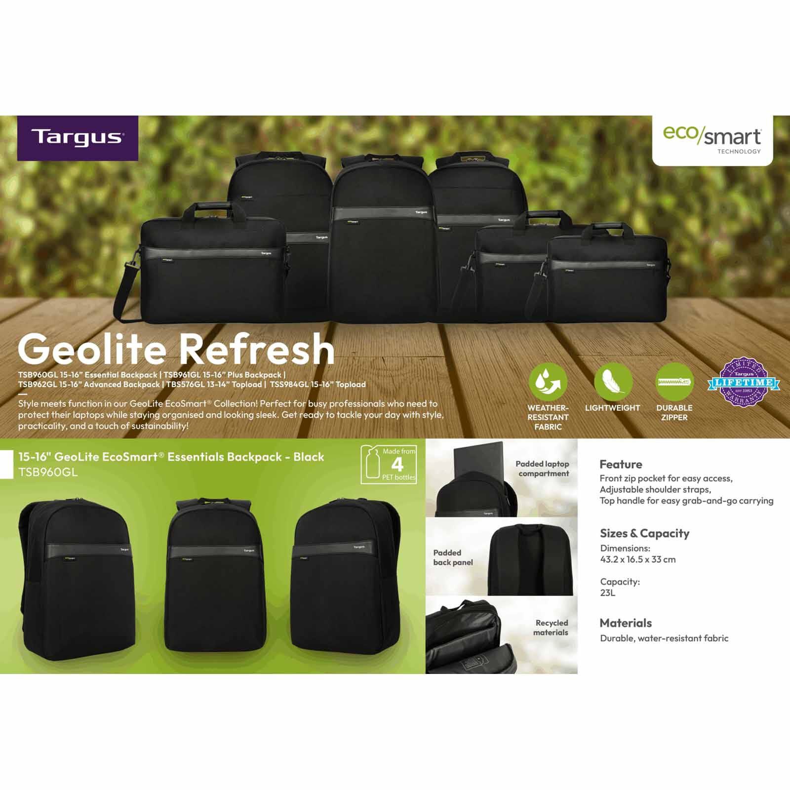 TARGUS 15.6 Inch Geolite Essential Backpack - Black TSB960GL-70-image 11